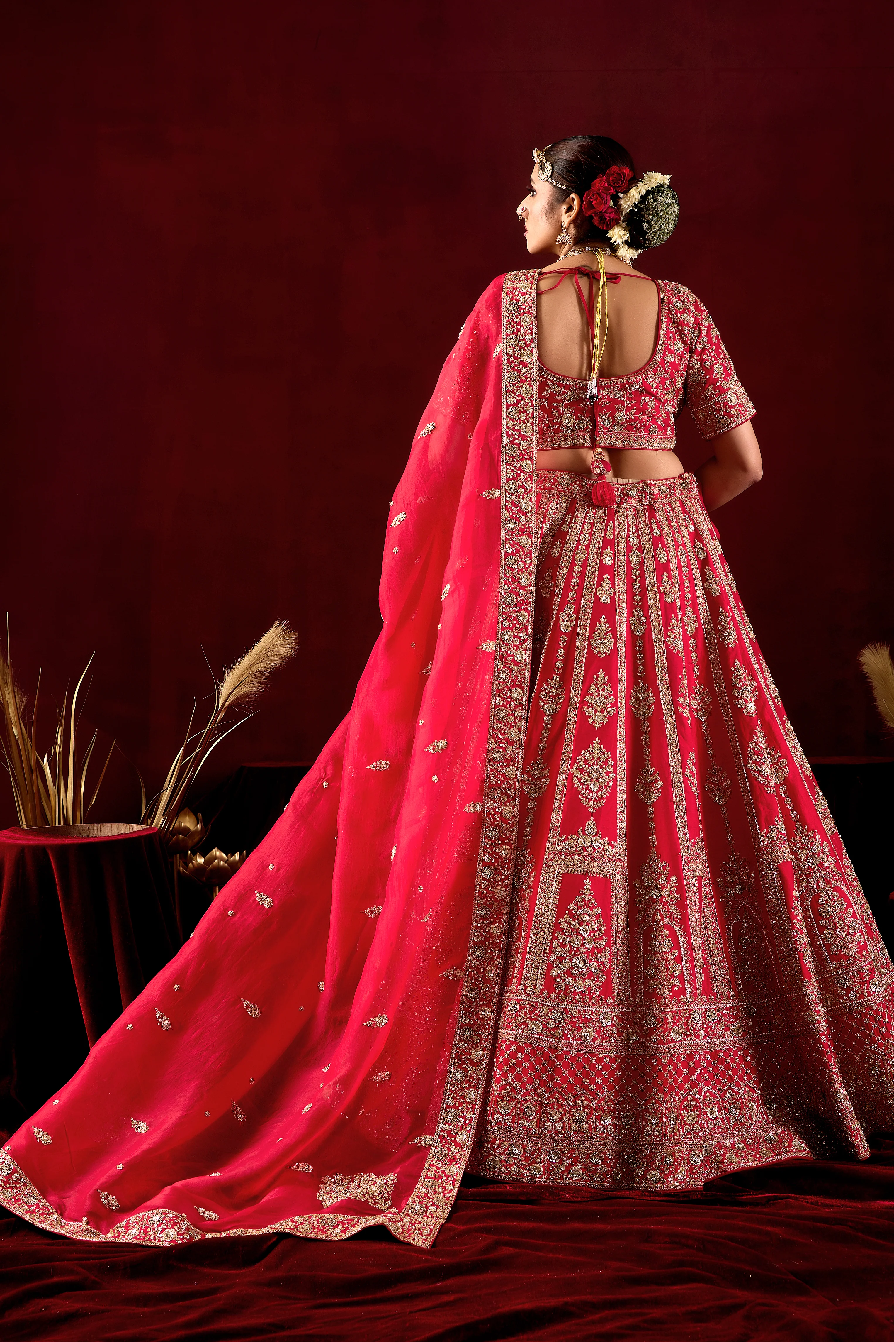 Rani Pink Bridal Lehenga Set with Heavy Embroidered Dupatta - Image 5