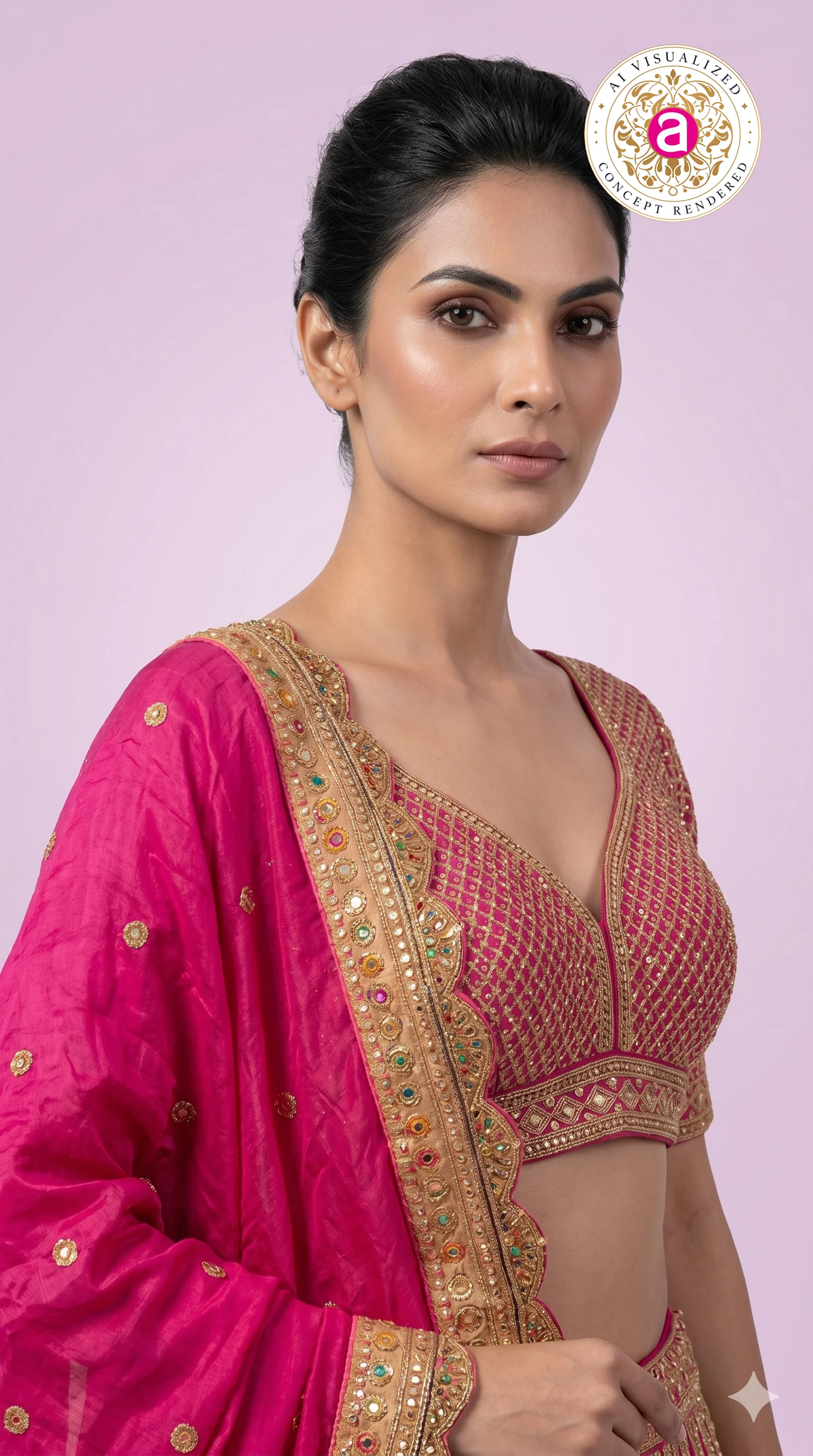 Rani Pink Embroidered Lehenga Choli with Zari Work & Dupatta - Image 2