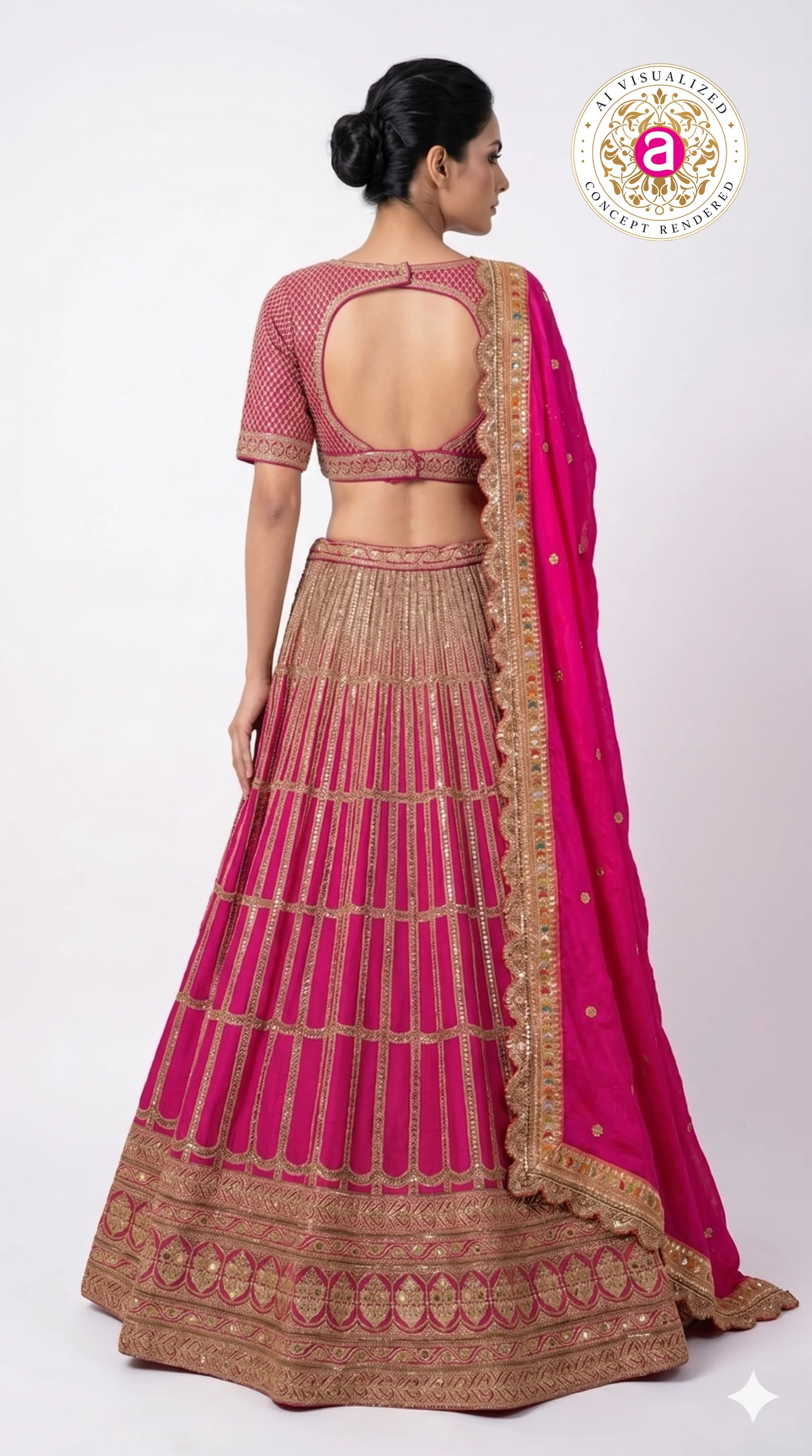 Rani Pink Embroidered Lehenga Choli with Zari Work & Dupatta - Image 6