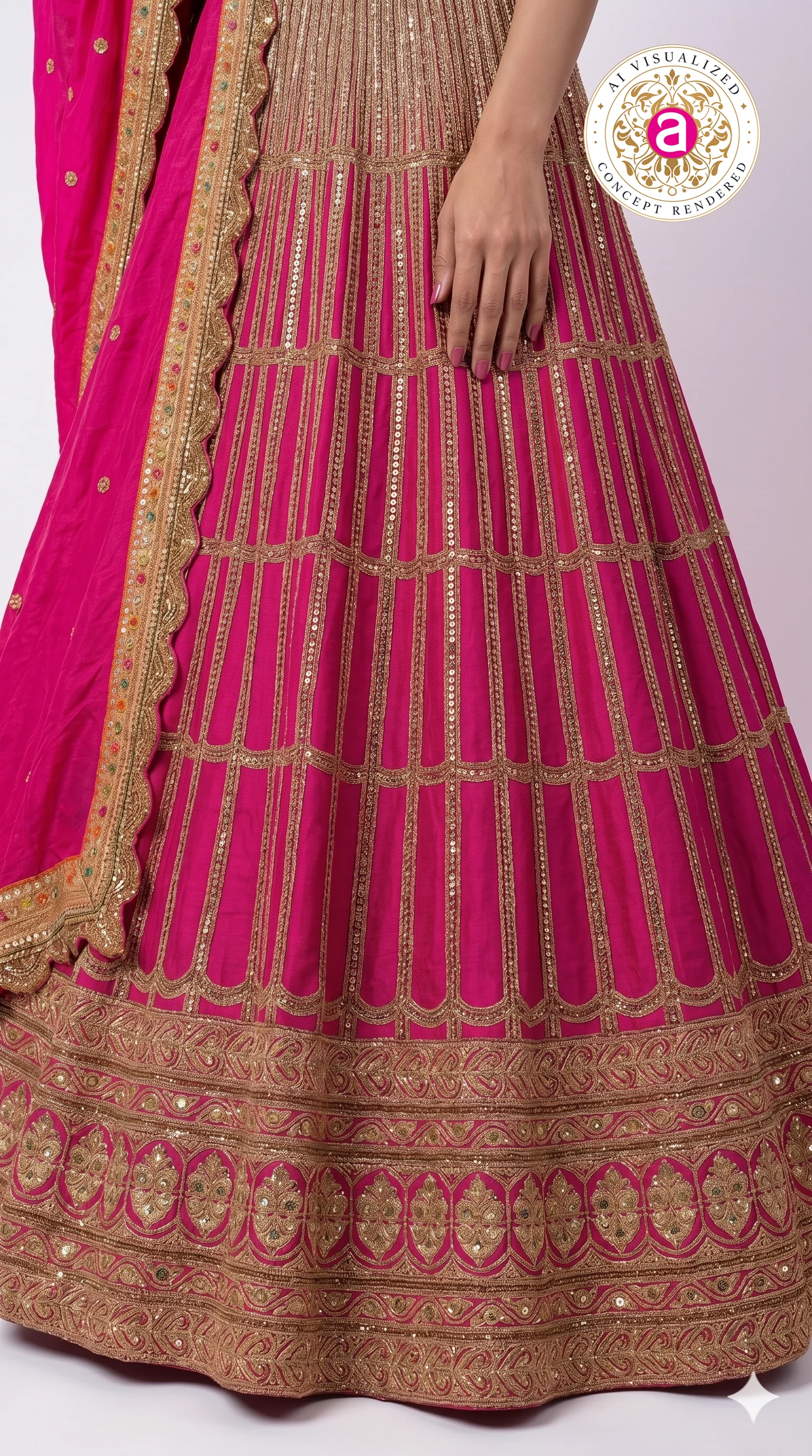 Rani Pink Embroidered Lehenga Choli with Zari Work & Dupatta - Image 7