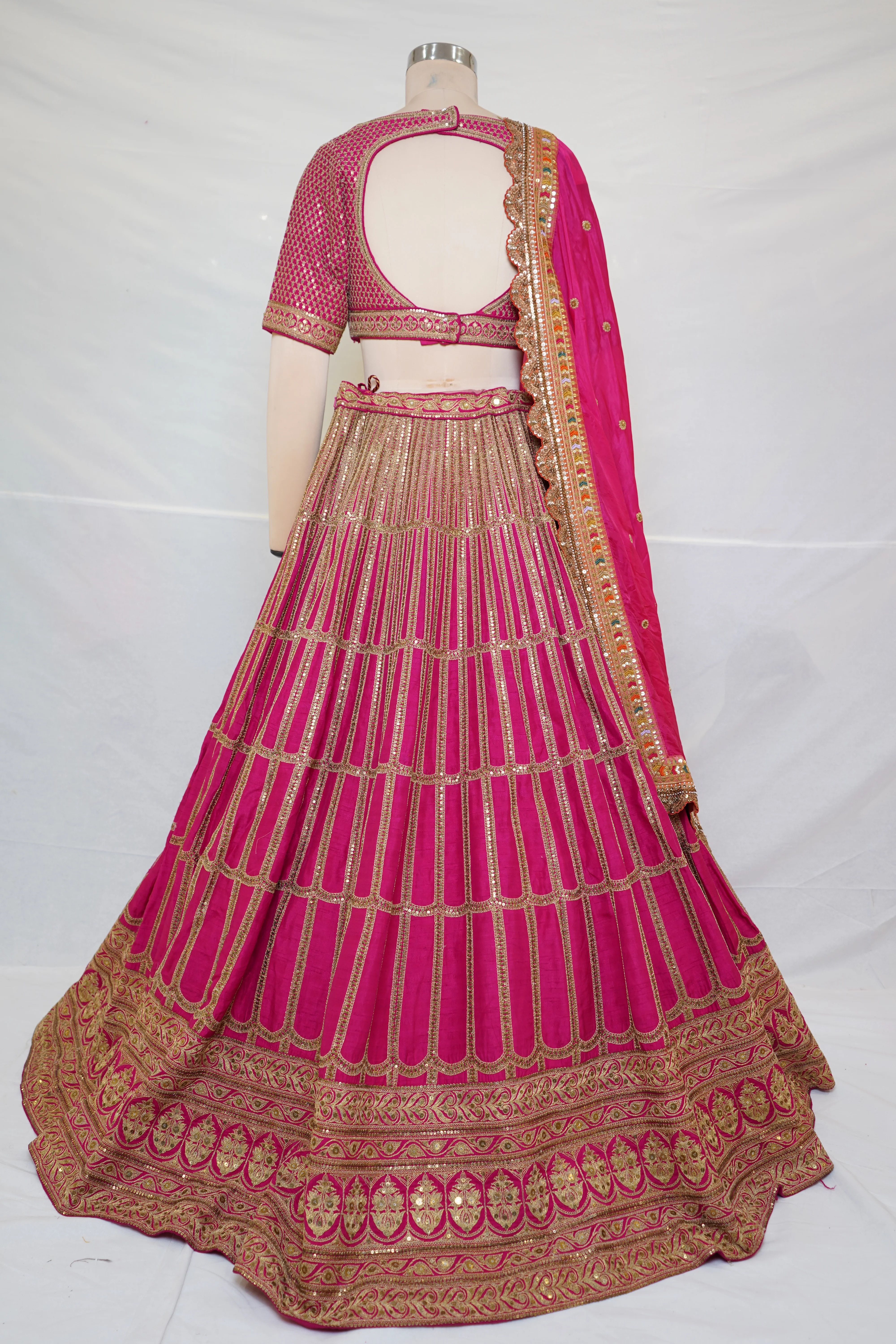 Rani Pink Embroidered Lehenga Choli with Zari Work & Dupatta - Image 8