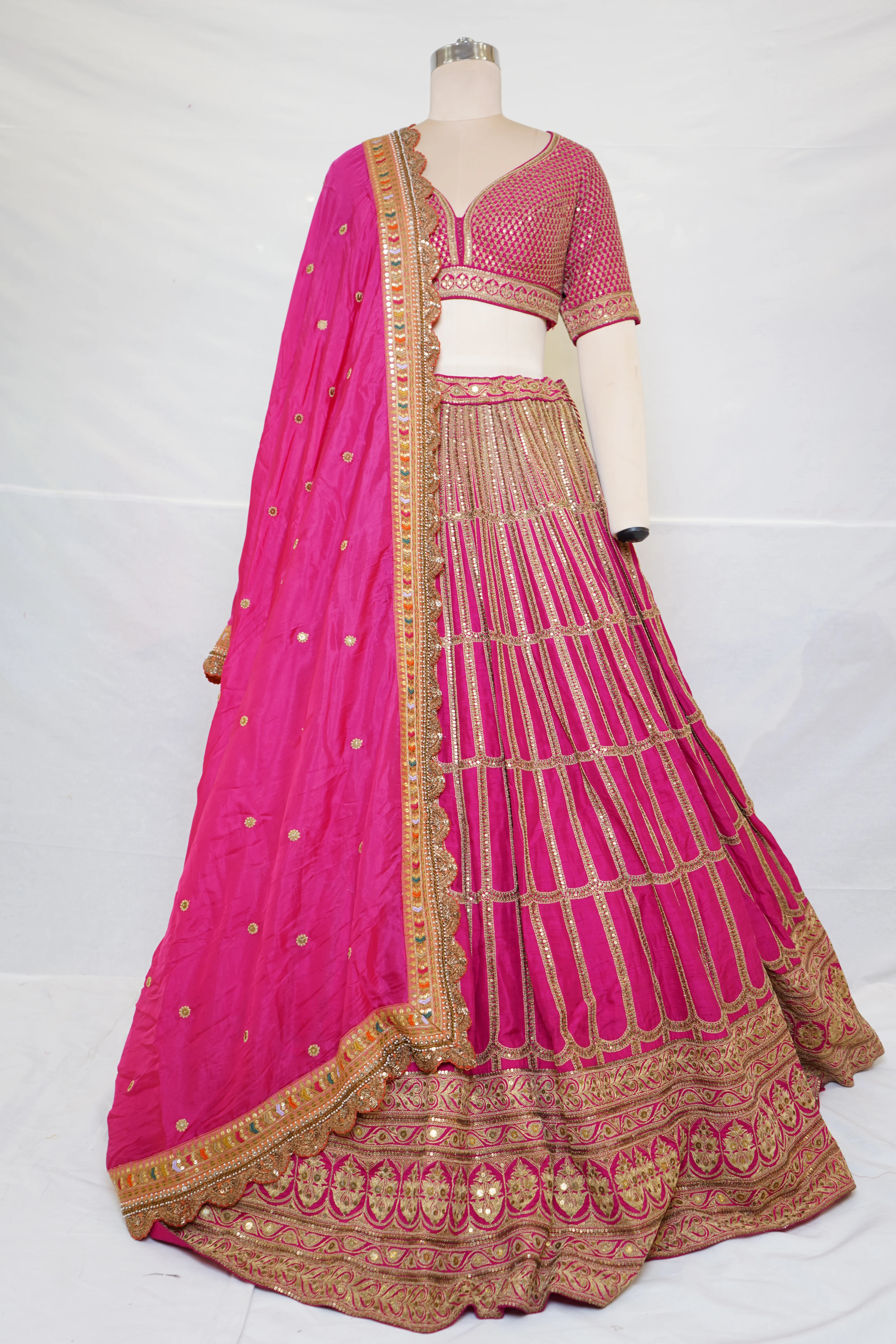 Rani Pink Embroidered Lehenga Choli with Zari Work & Dupatta - Image 9
