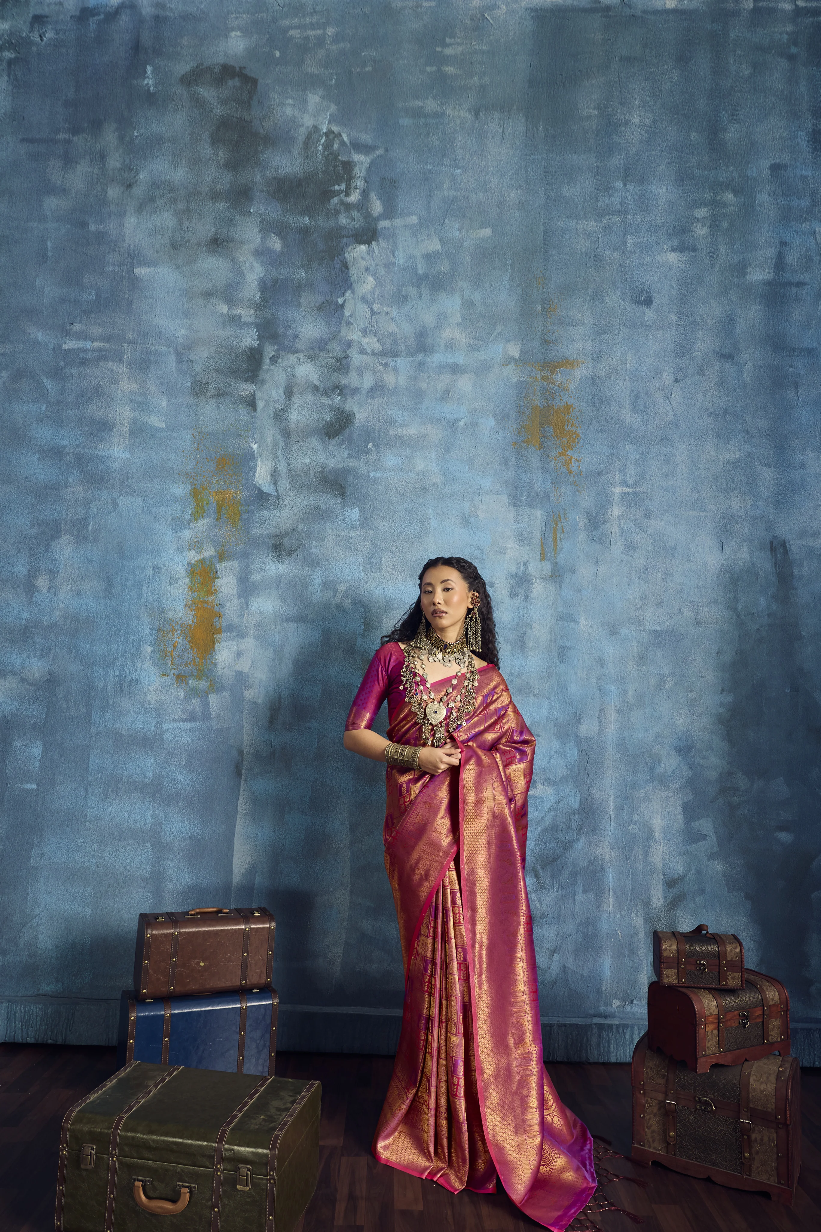 Rani Pink Handloom Silk Saree with Rich Gold Zari Weaving - Image 3