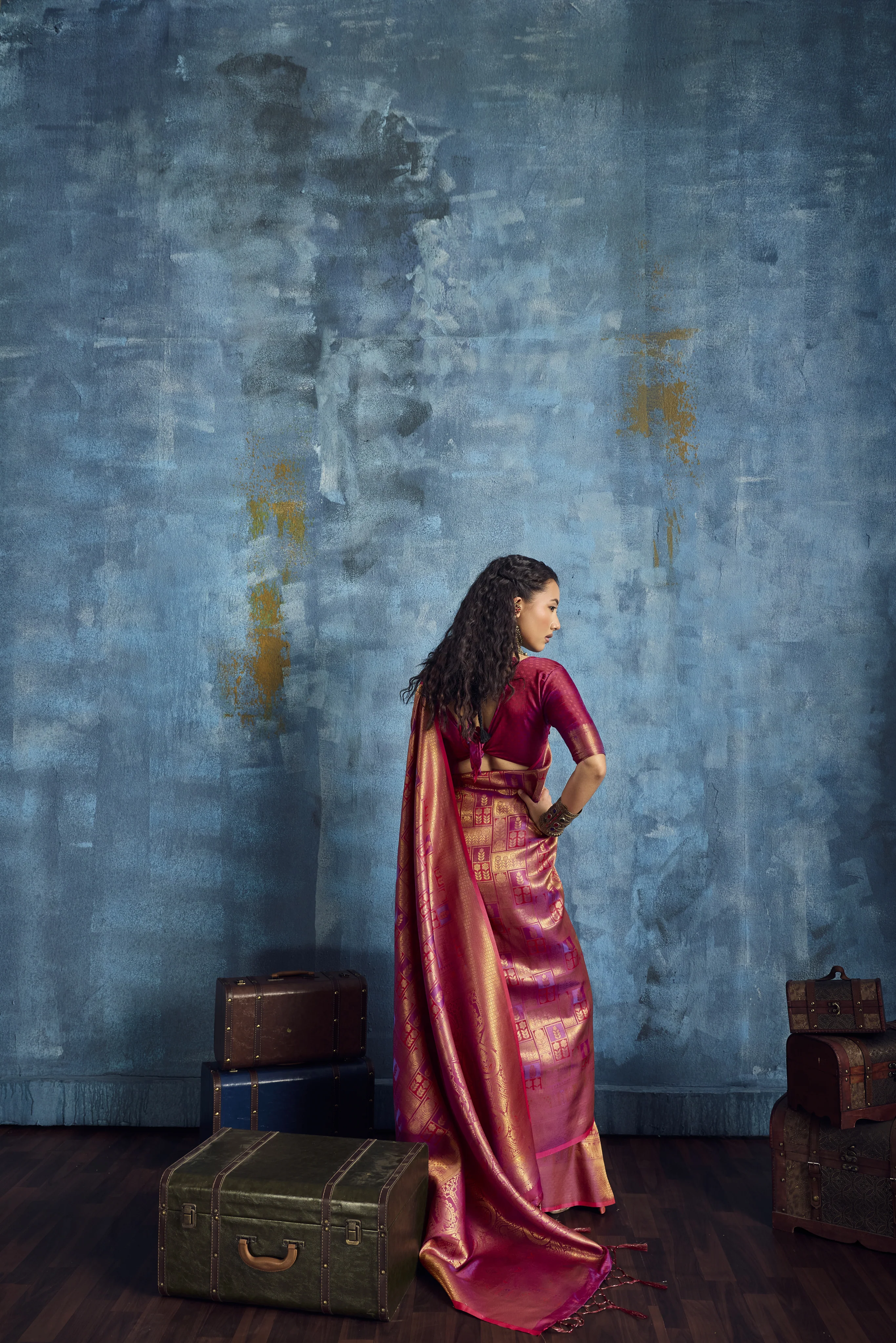 Rani Pink Handloom Silk Saree with Rich Gold Zari Weaving - Image 4