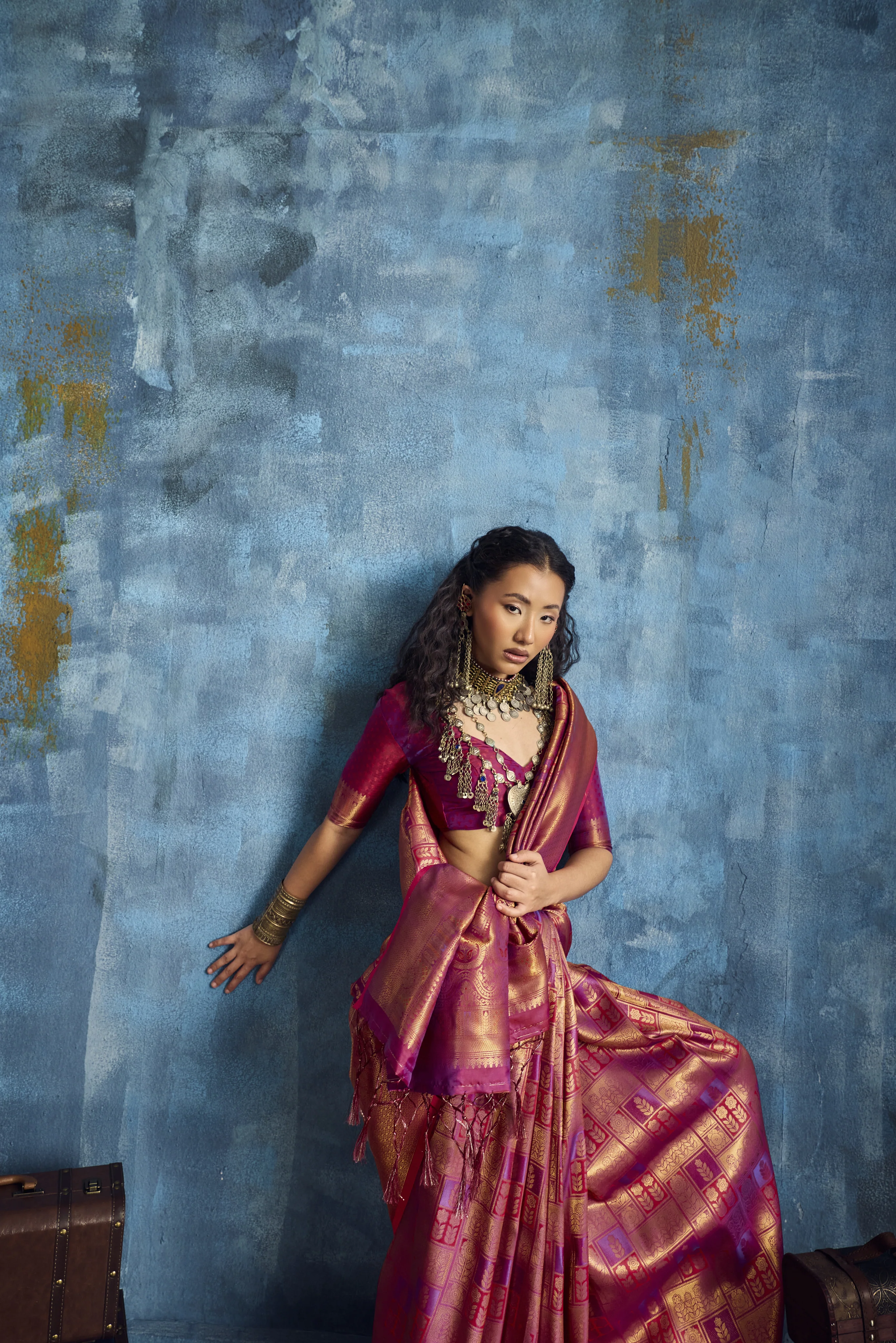 Rani Pink Handloom Silk Saree with Rich Gold Zari Weaving - Image 6