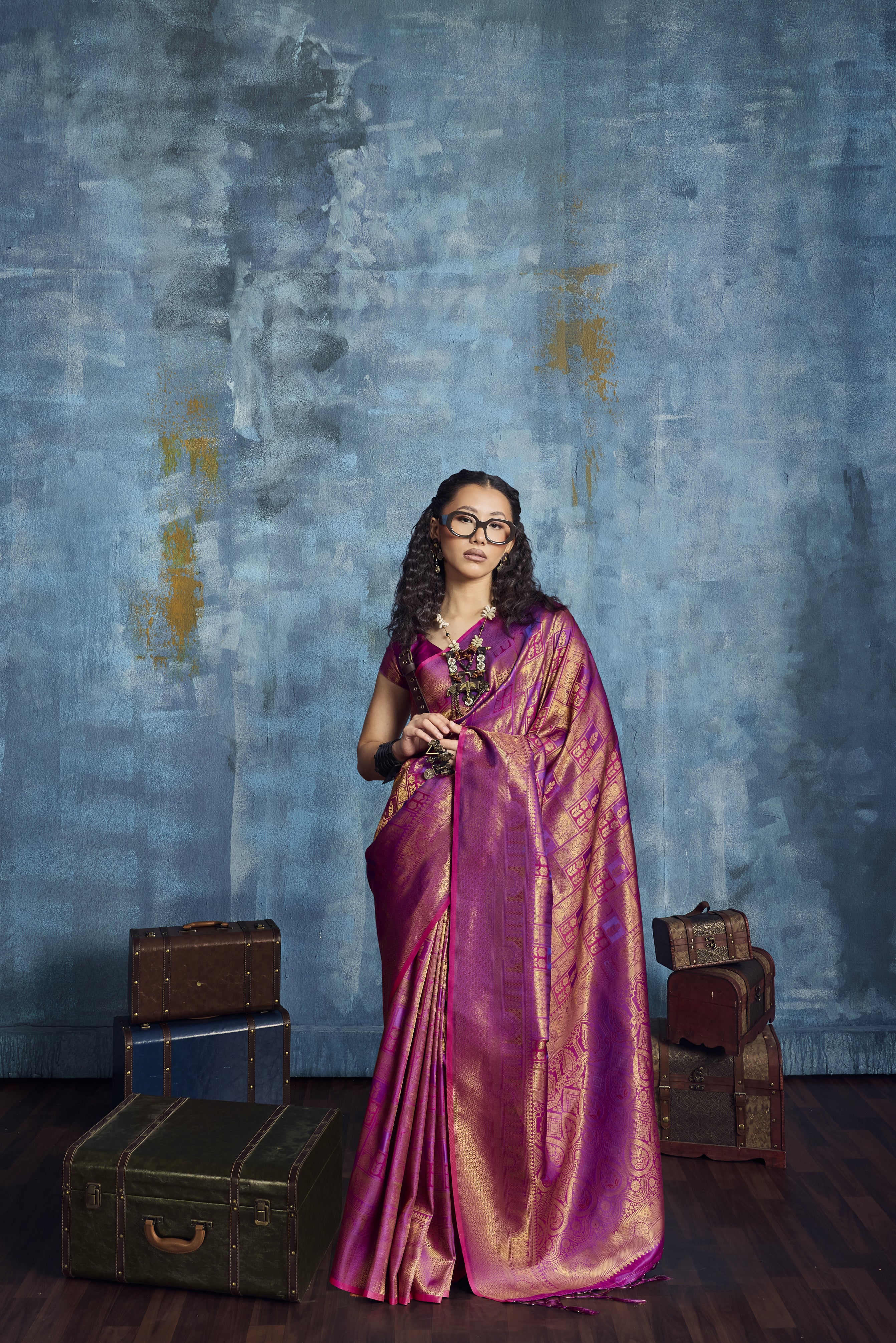 Rani Pink Kanjivaram Silk Saree with Rich Gold Zari Weaving - Image 3
