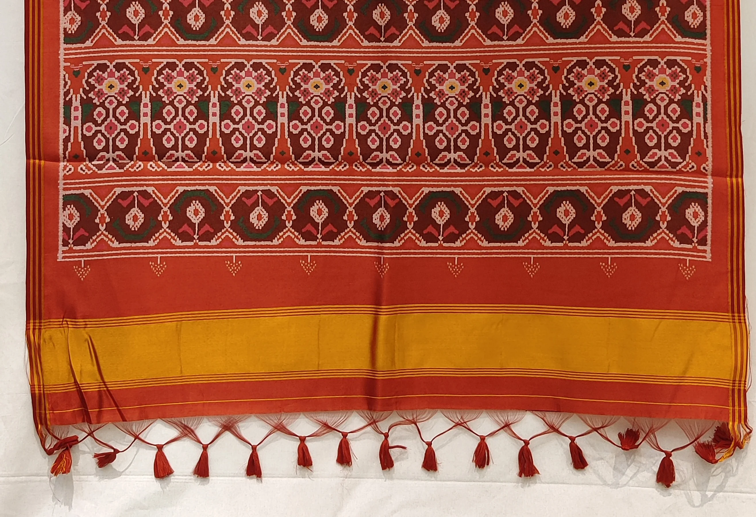 Rani Pink Patola Inspired Silk Blend Saree with Traditional Gujarati Motifs P69 - Image 3