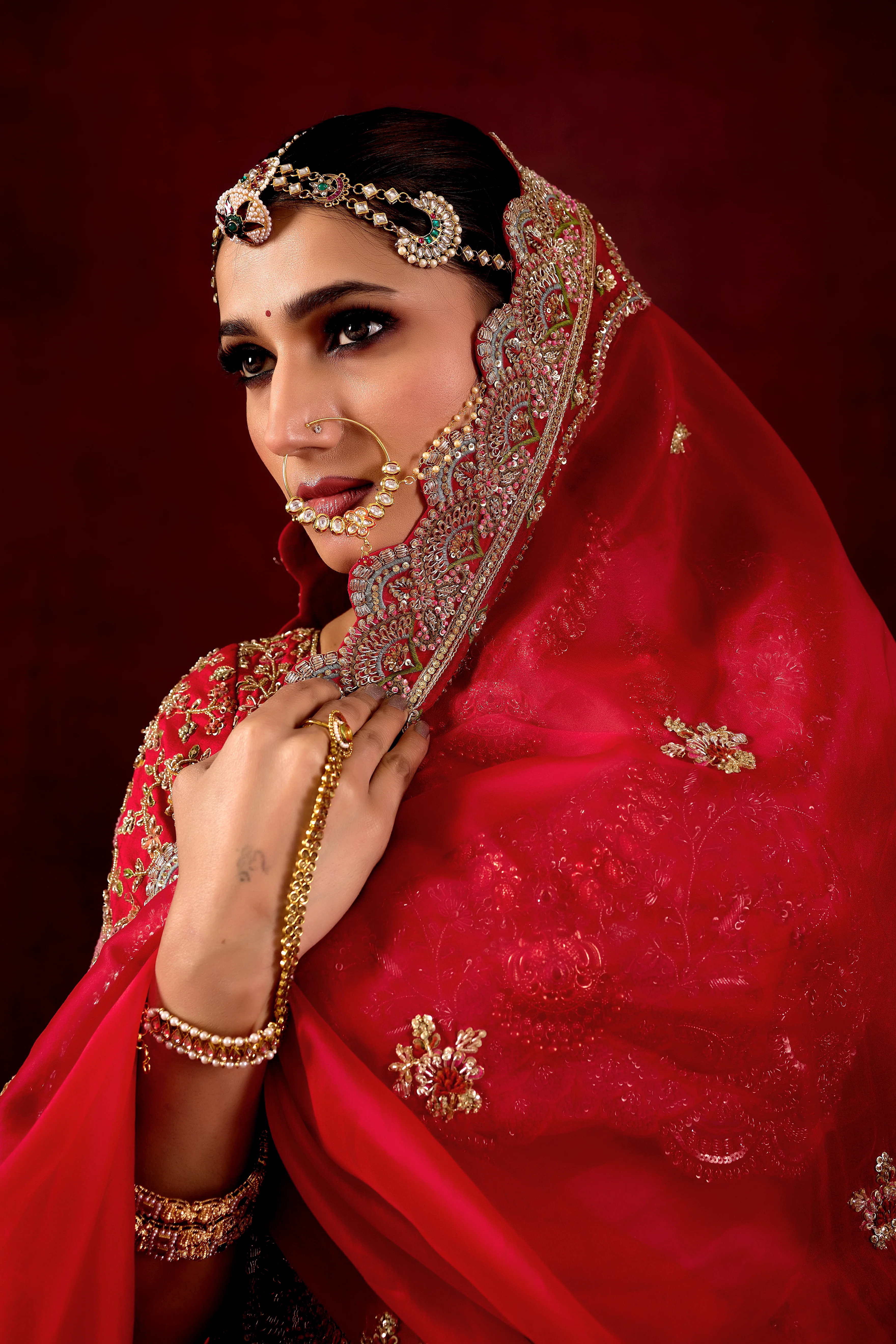 Rani Pink Wedding Lehenga Set with Heavy Embroidered Dupatta - Image 3