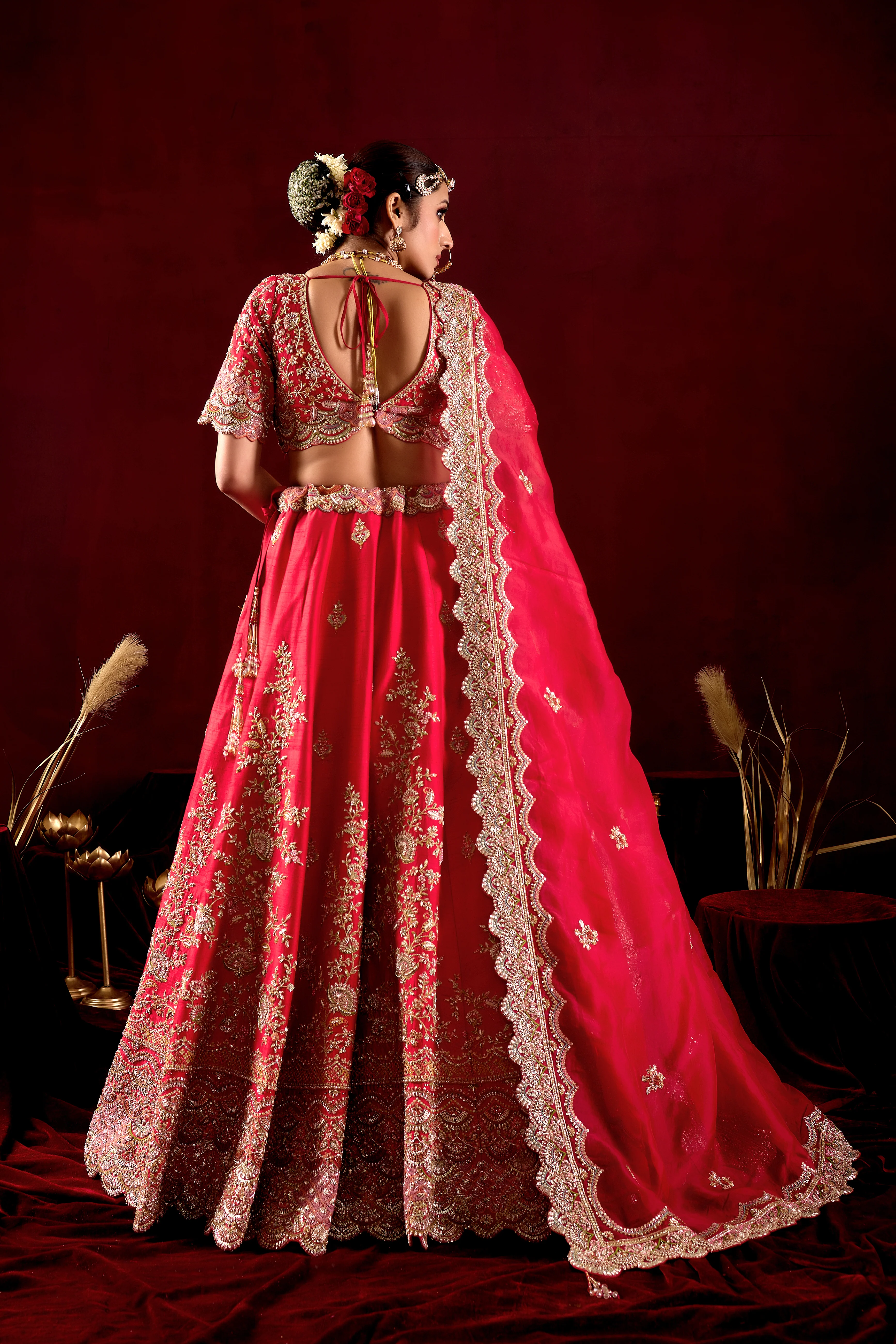 Rani Pink Wedding Lehenga Set with Heavy Embroidered Dupatta - Image 4