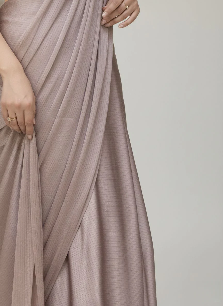 Ready to Wear Dusty Rose Pleated Saree with Embroidered Blouse - Image 5