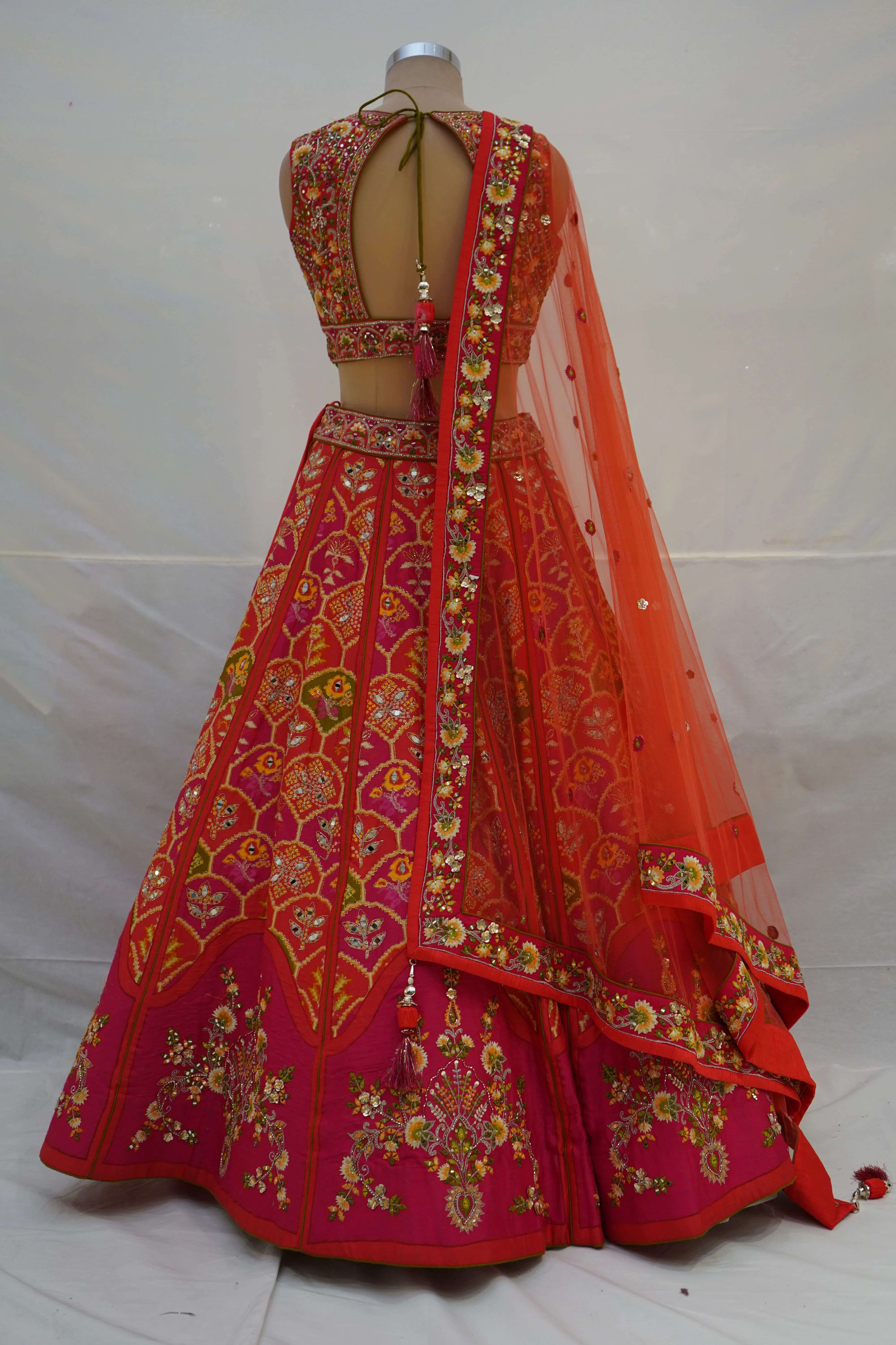 Red Floral Embroidered Designer Lehenga Choli with Organza Dupatta - Image 8