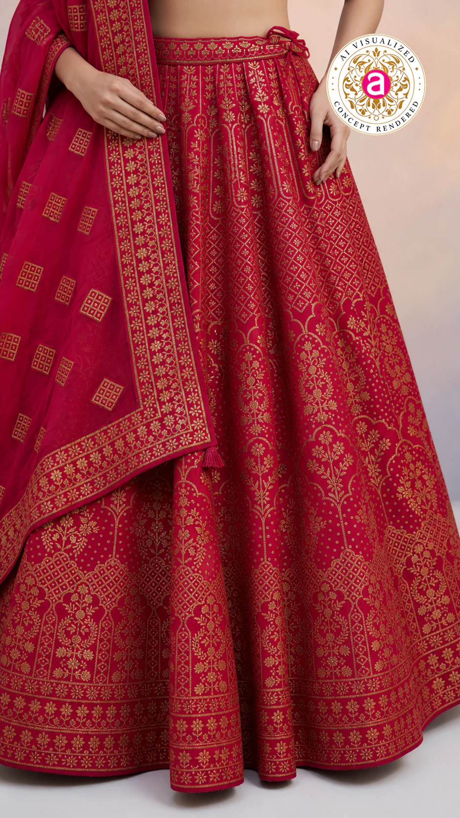 Red & Gold Banarasi Designer Lehenga Choli with Woven Dupatta - Image 5