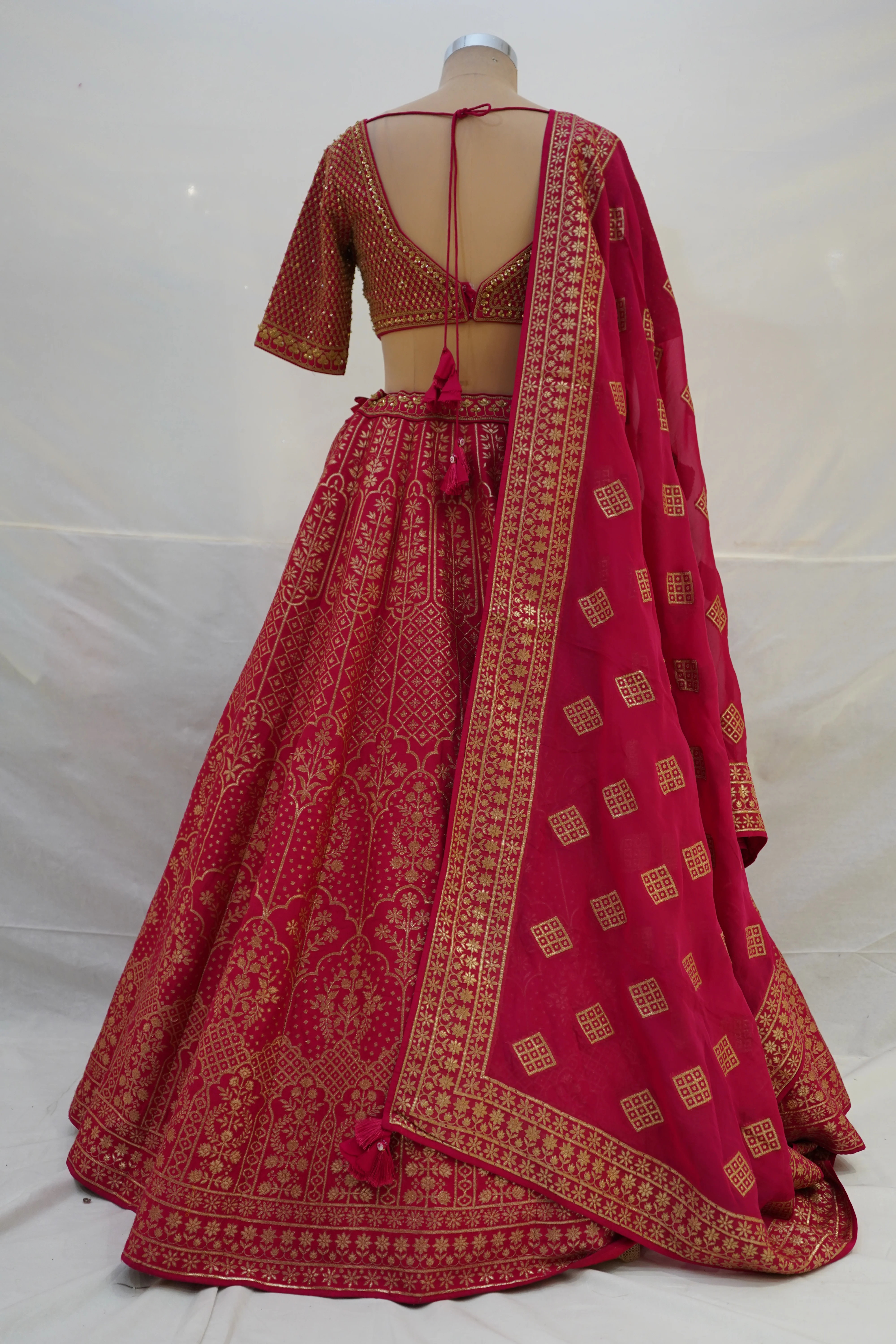 Red & Gold Banarasi Designer Lehenga Choli with Woven Dupatta - Image 8