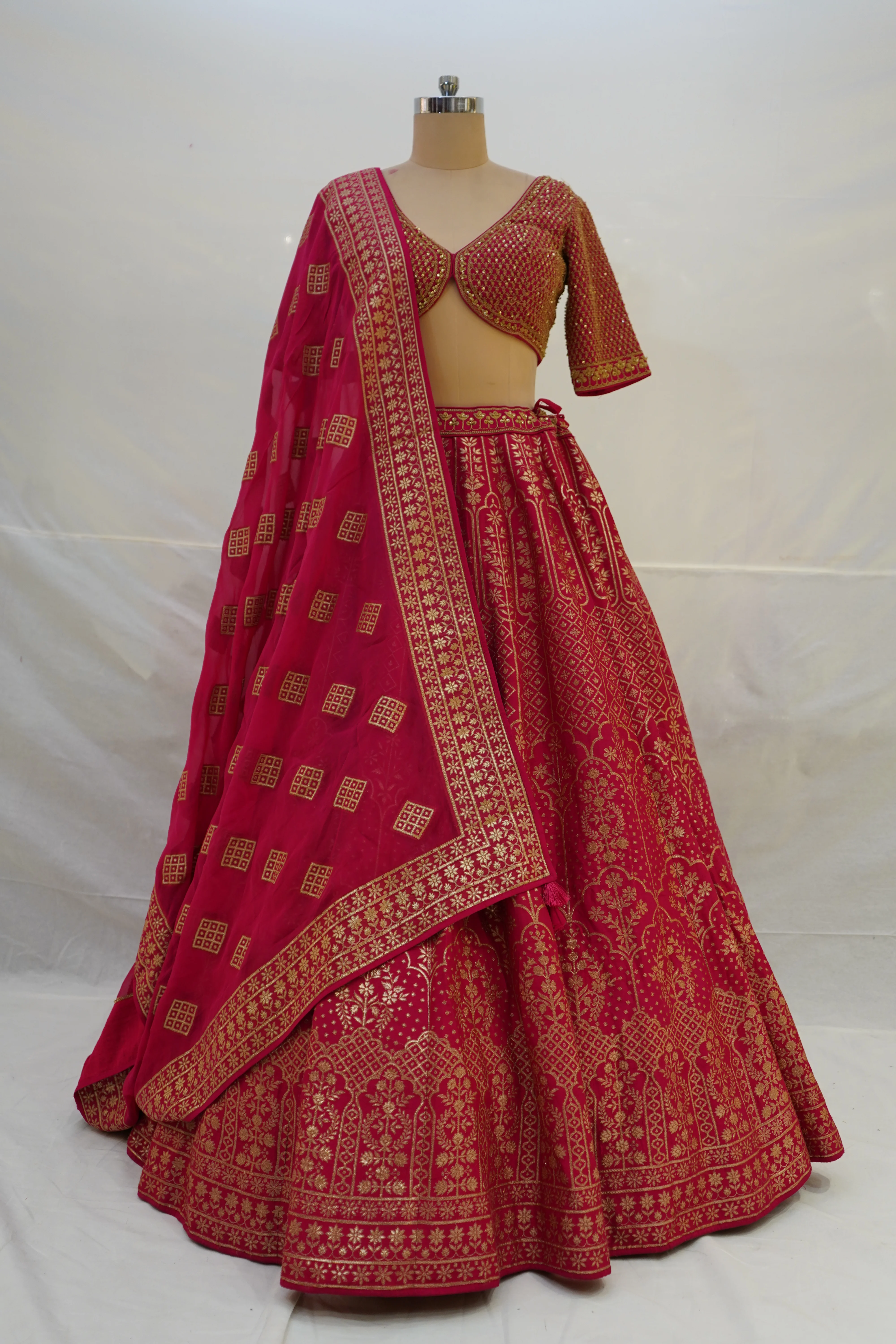 Red & Gold Banarasi Designer Lehenga Choli with Woven Dupatta - Image 9