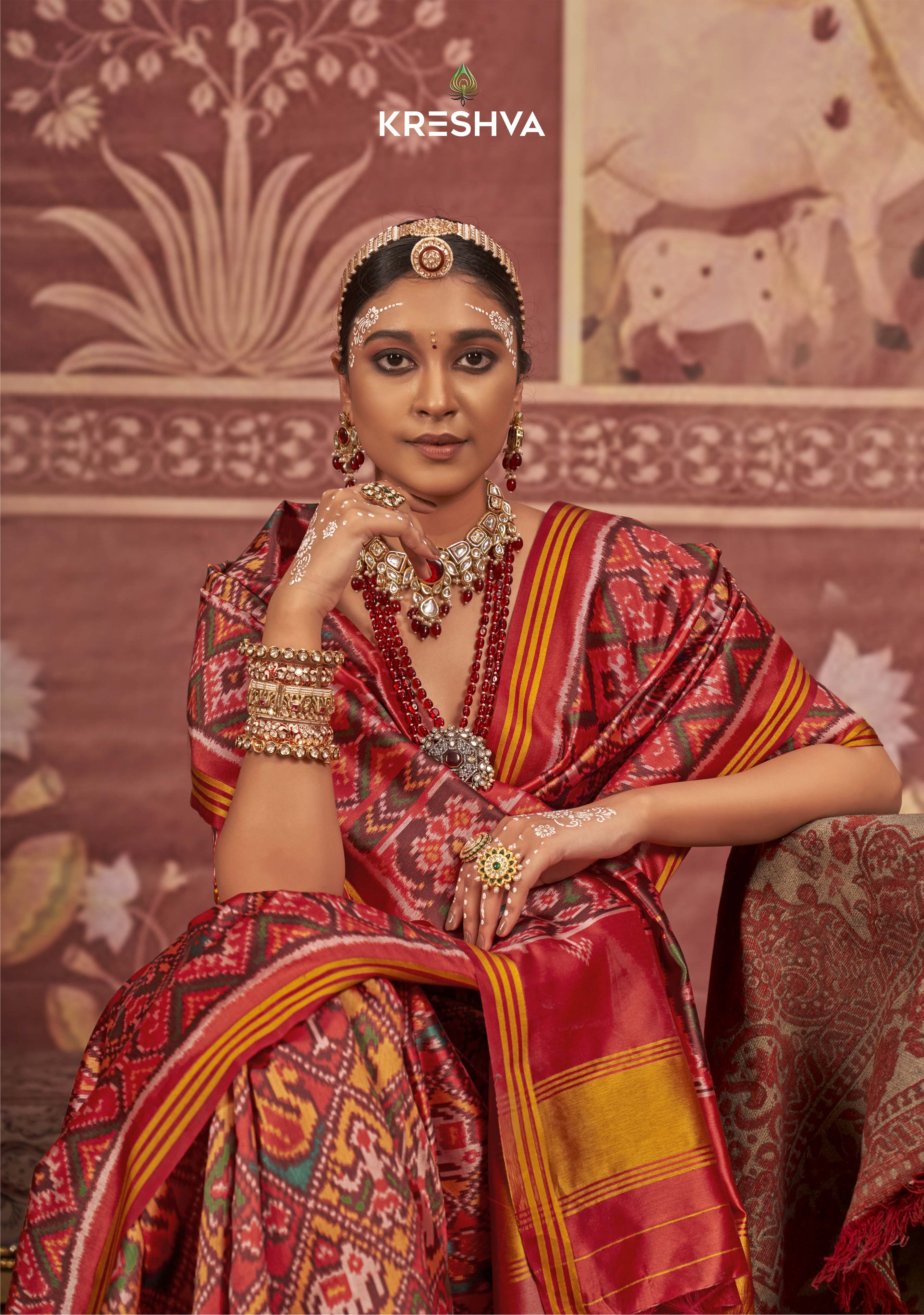 Red & Green Patola Soft Silk Saree with Traditional Ikat Weaving P26 - Image 2