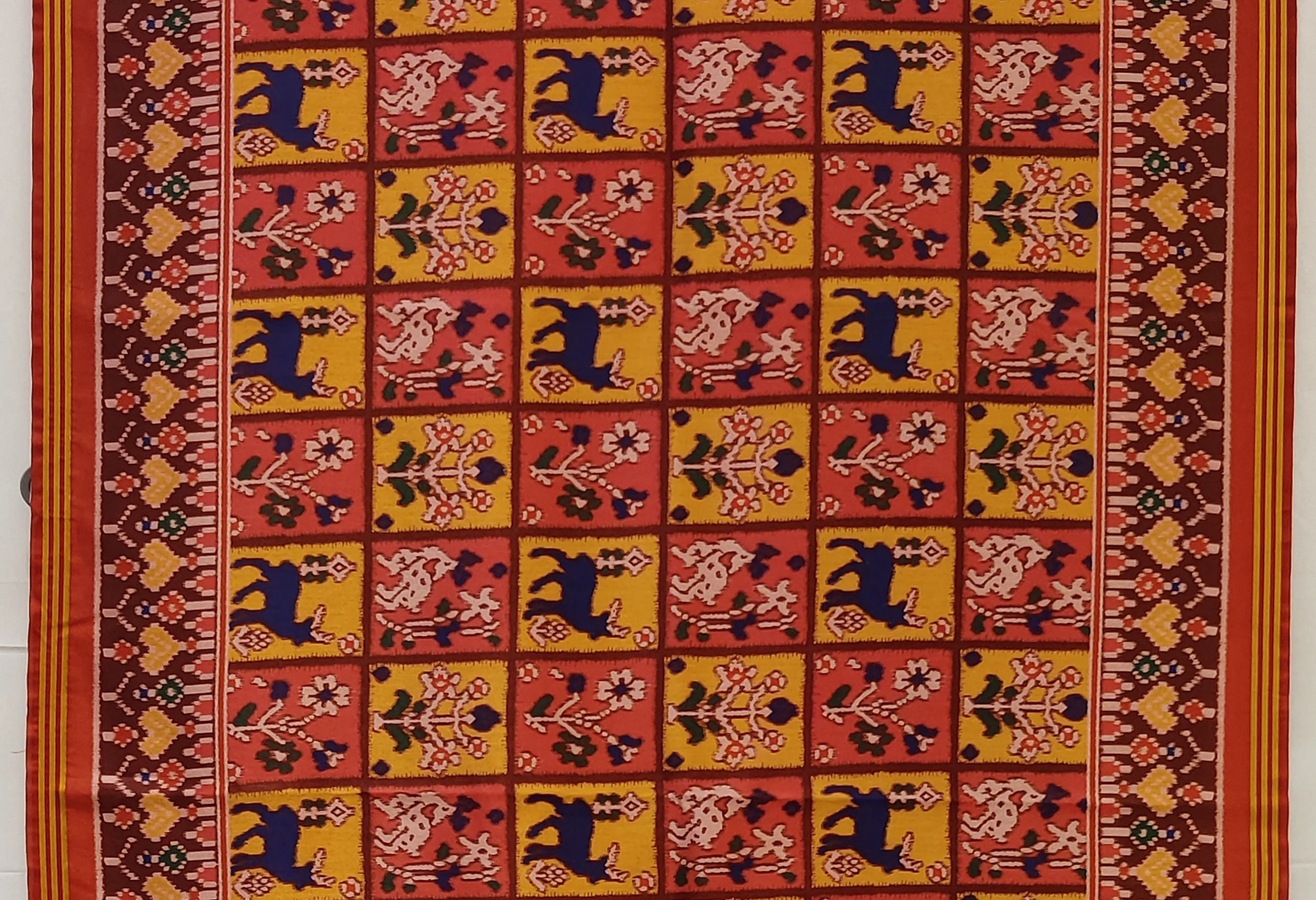 Red & Mustard Traditional Patola Inspired Silk Blend Saree with Folk Motifs P17 - Image 2