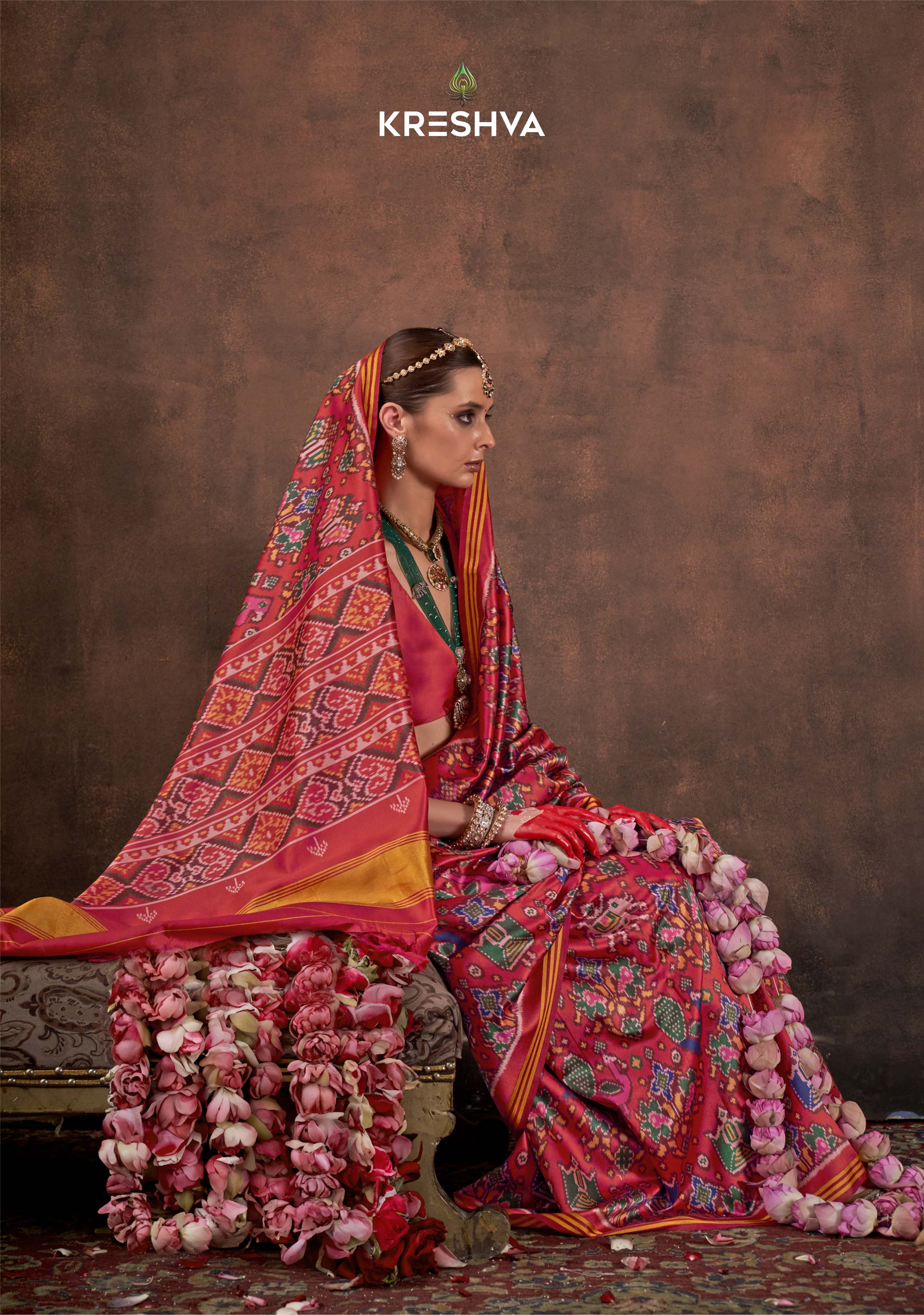 Red Patan Patola Silk Saree with Multicolour Ikat Motifs P83 - Image 2