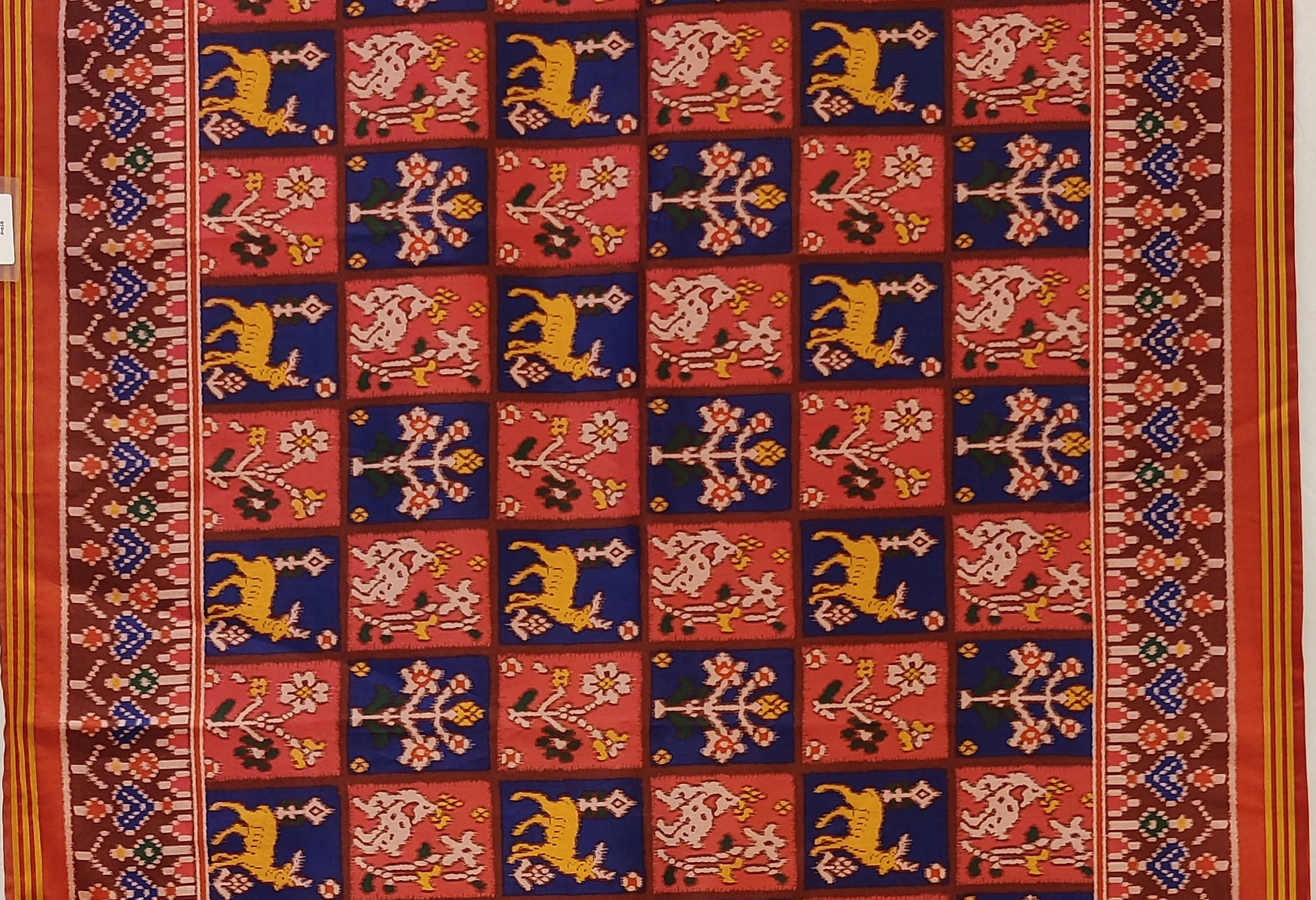Red & Royal Blue Traditional Patola Inspired Silk Blend Saree with Folk Motifs P18 - Image 2