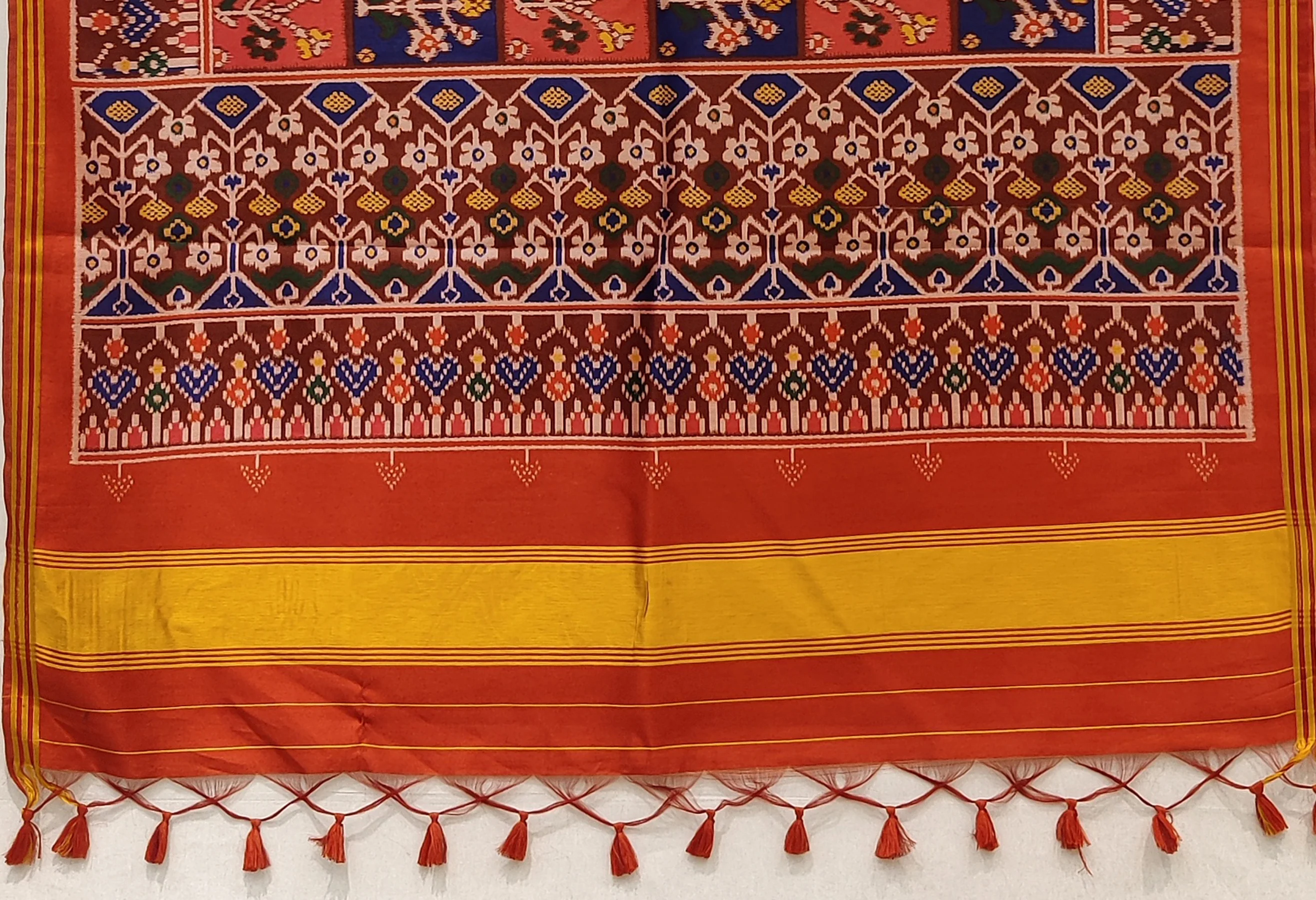 Red & Royal Blue Traditional Patola Inspired Silk Blend Saree with Folk Motifs P18 - Image 3