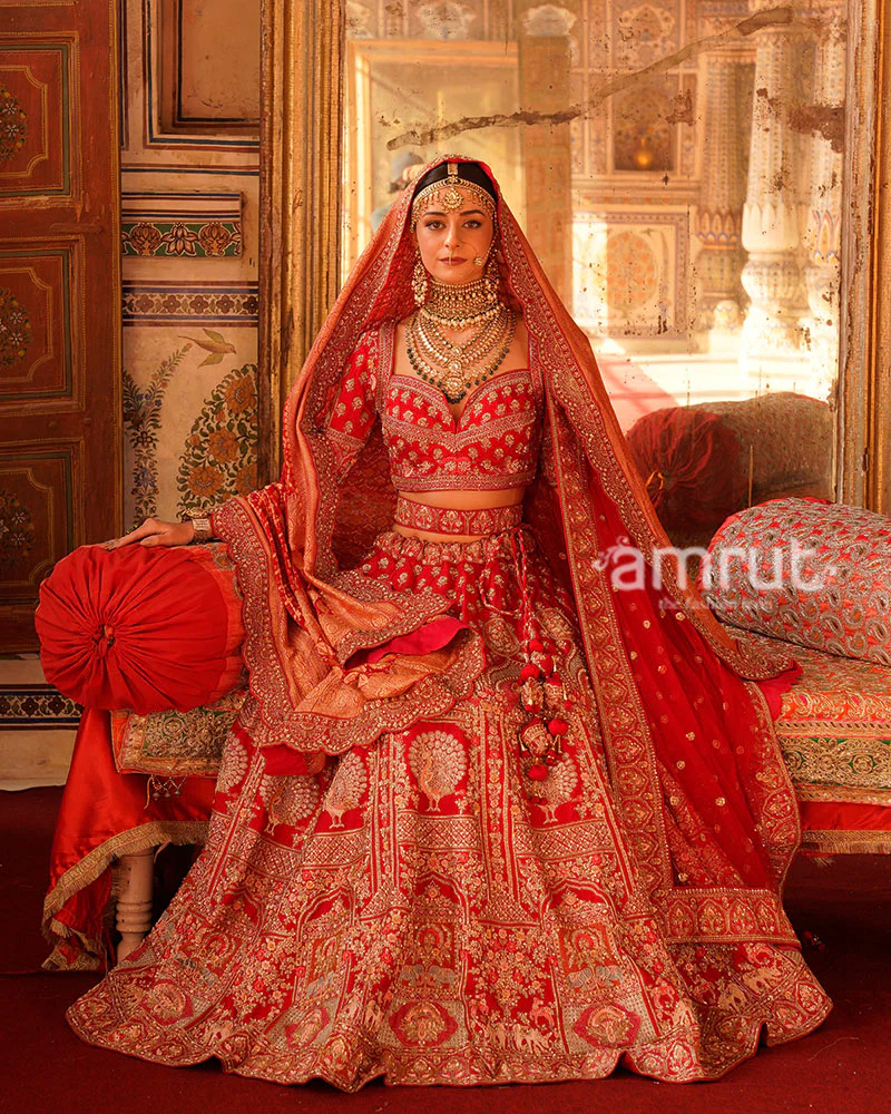 Red Sequin - Embroidered Embellished Bridal Lehenga Choli with Two Dupatta (Net and Bandani) - Image 4
