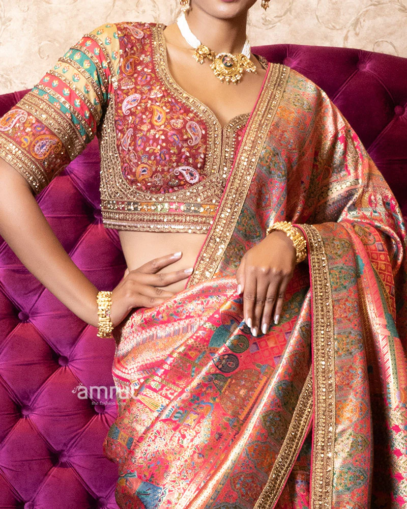 Red Zari Woven Silk Saree with Stitched Blouse - Image 3