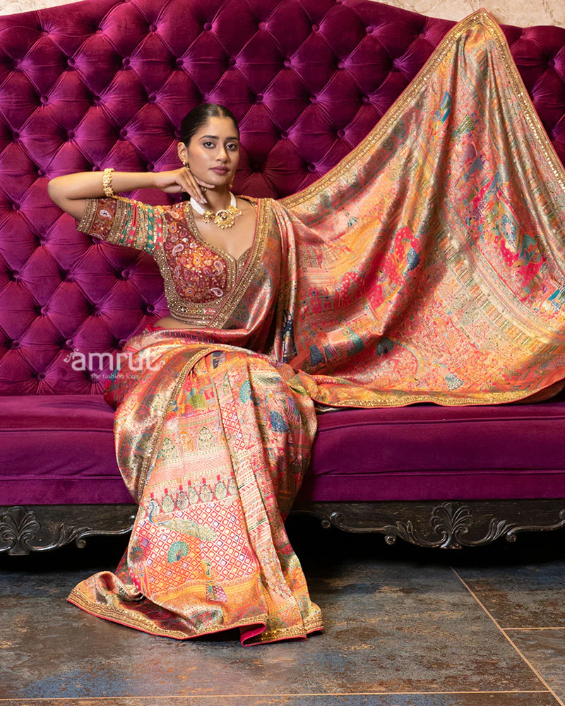 Red Zari Woven Silk Saree with Stitched Blouse - Image 4