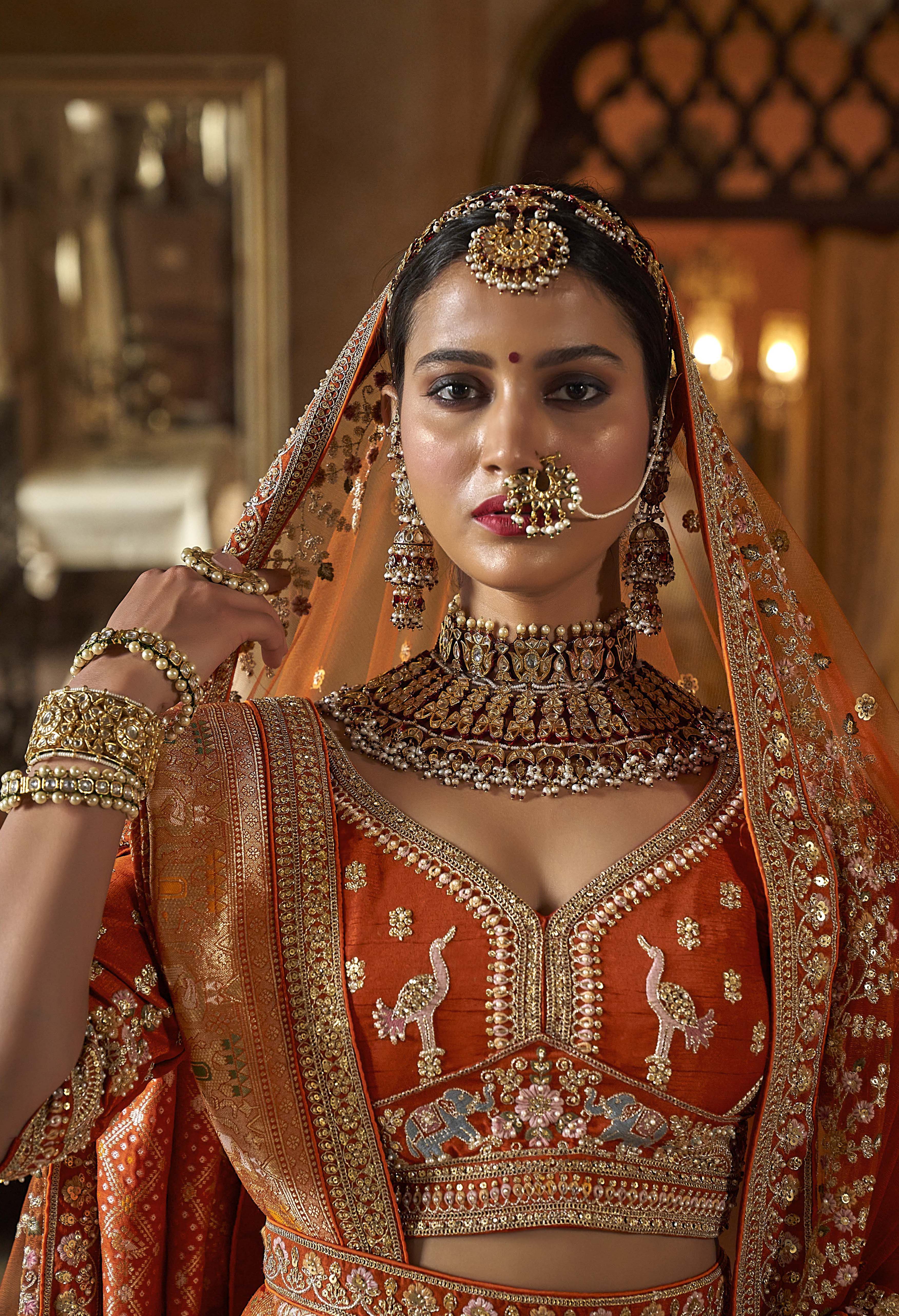 Regal Burnt Sienna Bridal Lehenga with Handcrafted Zardozi, Dabka & Resham Detailing - Image 2