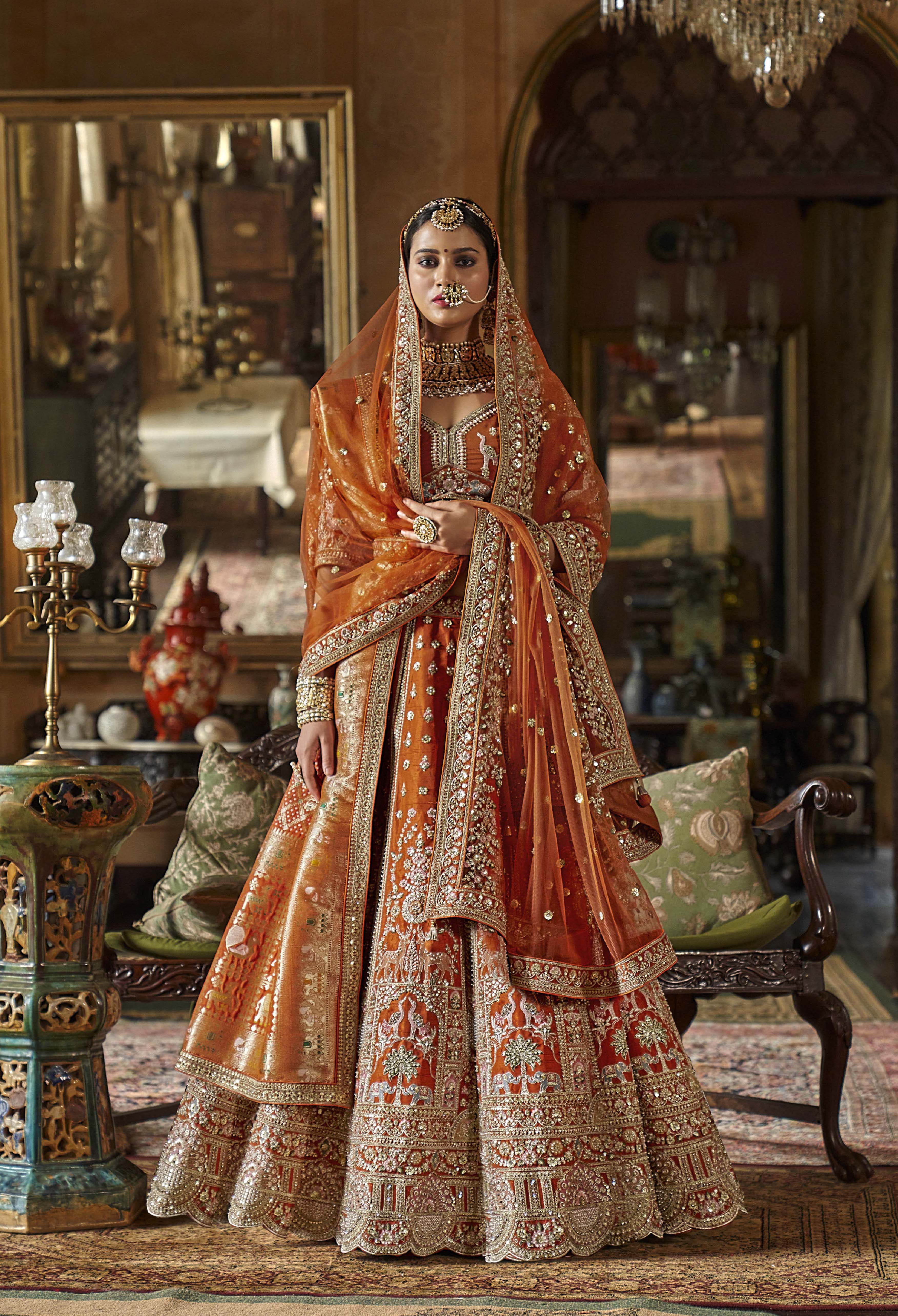 Regal Burnt Sienna Bridal Lehenga with Handcrafted Zardozi, Dabka & Resham Detailing - Image 3