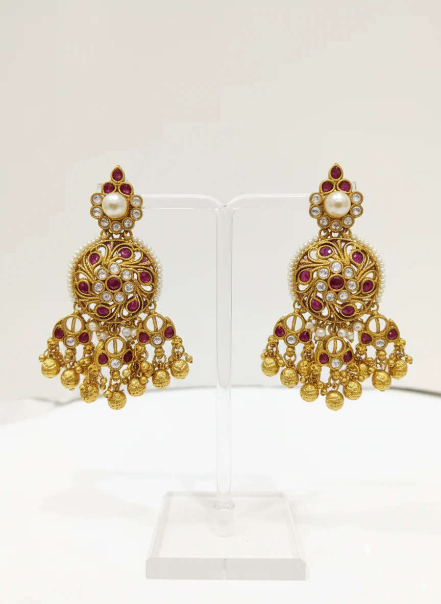Regal Gold & Green Kundan Pendant Necklace Set with Matching Earrings - Image 3
