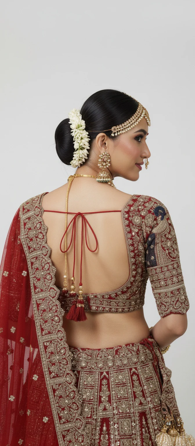 Regal Red Handcrafted Bridal Silk Lehenga with Peacock Motifs & Zardozi Embroidery - Image 4