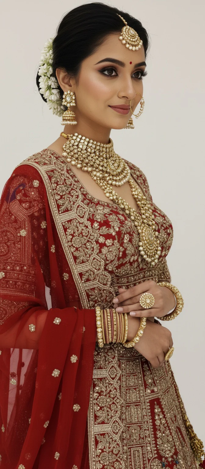 Regal Red Handcrafted Bridal Silk Lehenga with Peacock Motifs & Zardozi Embroidery - Image 5