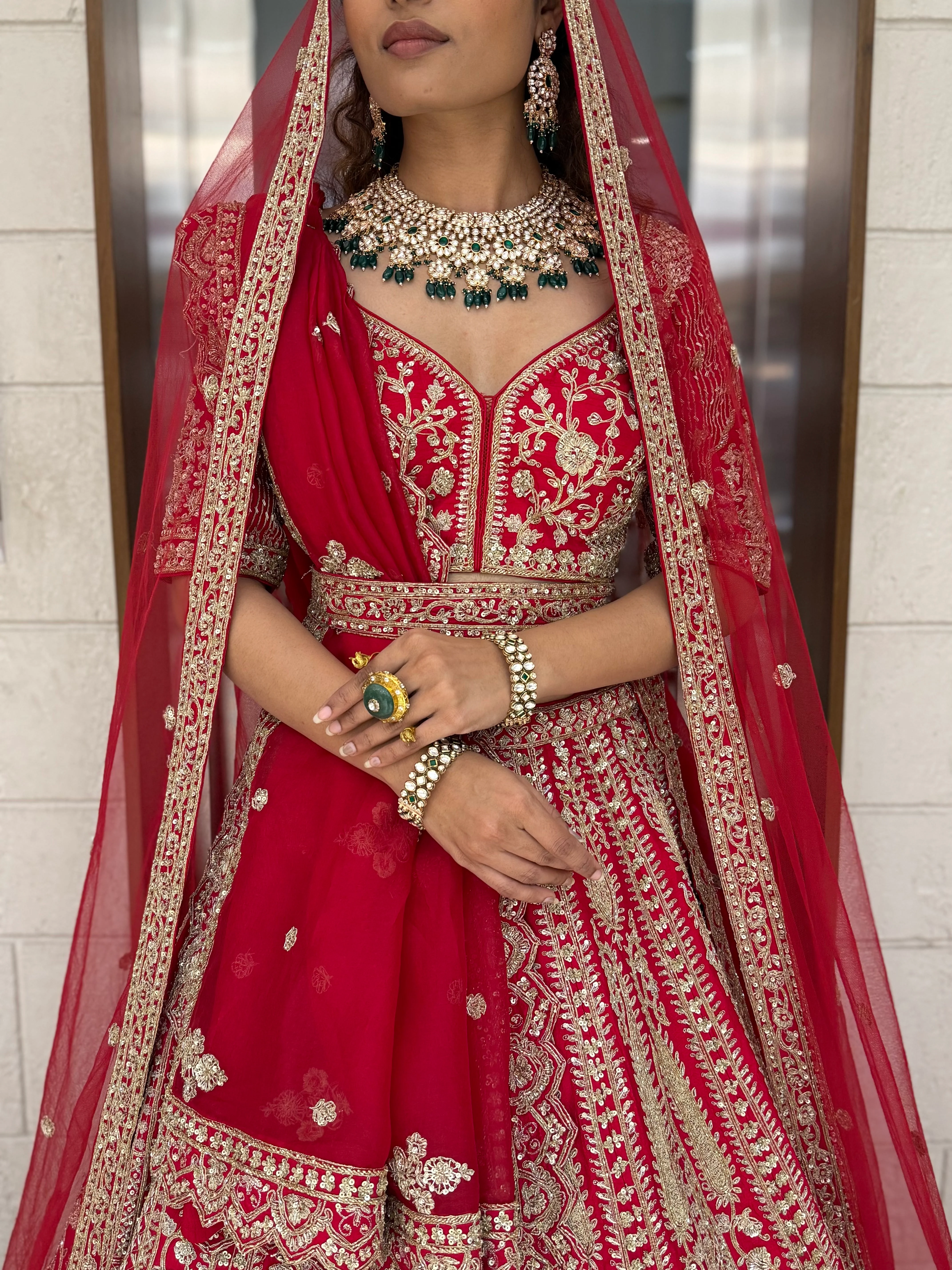 Regal Red Heavy Zardozi Bridal Lehenga with Hand-Embroidered Blouse & Double Dupatta - Image 2