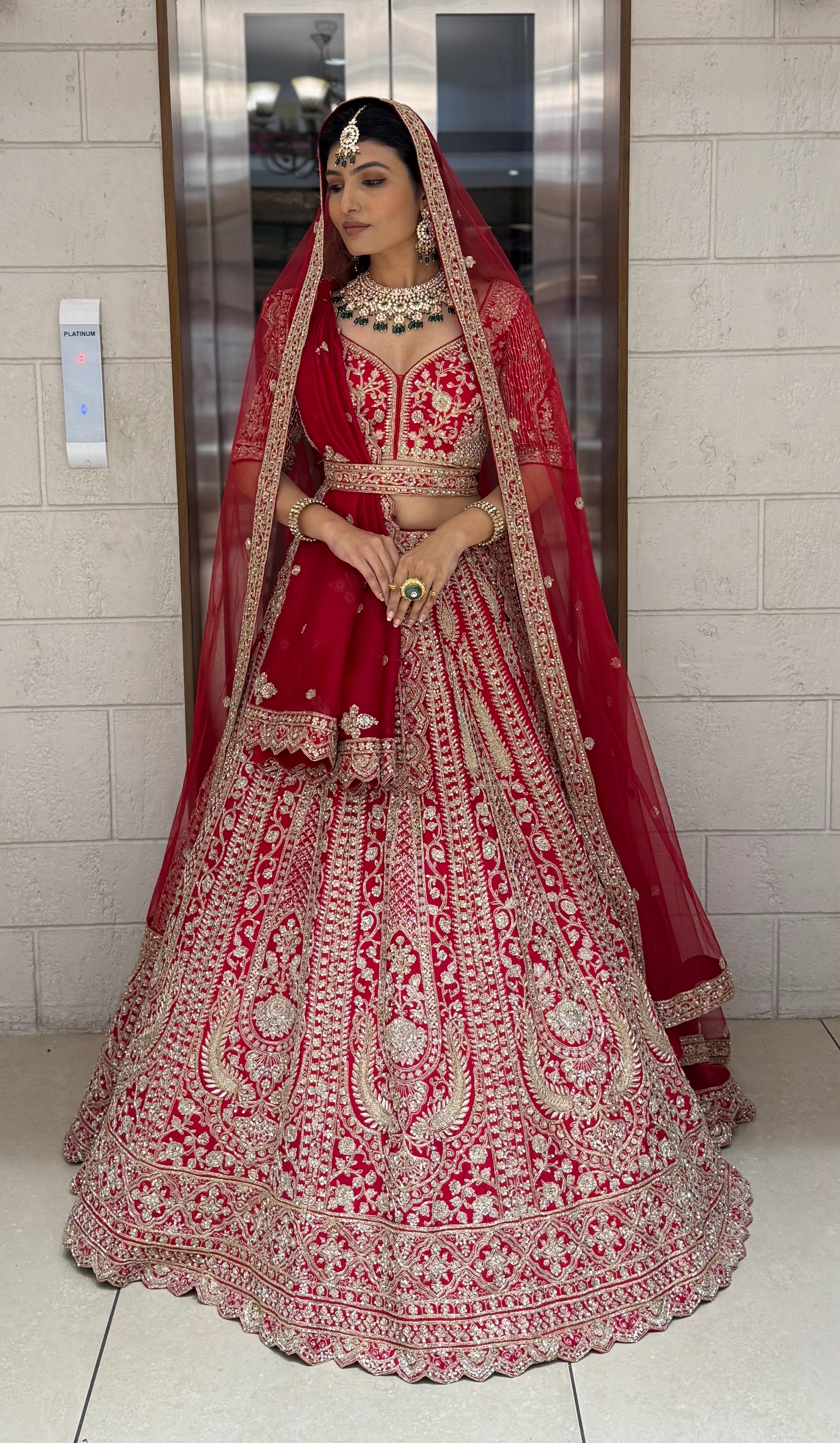 Regal Red Heavy Zardozi Bridal Lehenga with Hand-Embroidered Blouse & Double Dupatta - Image 3