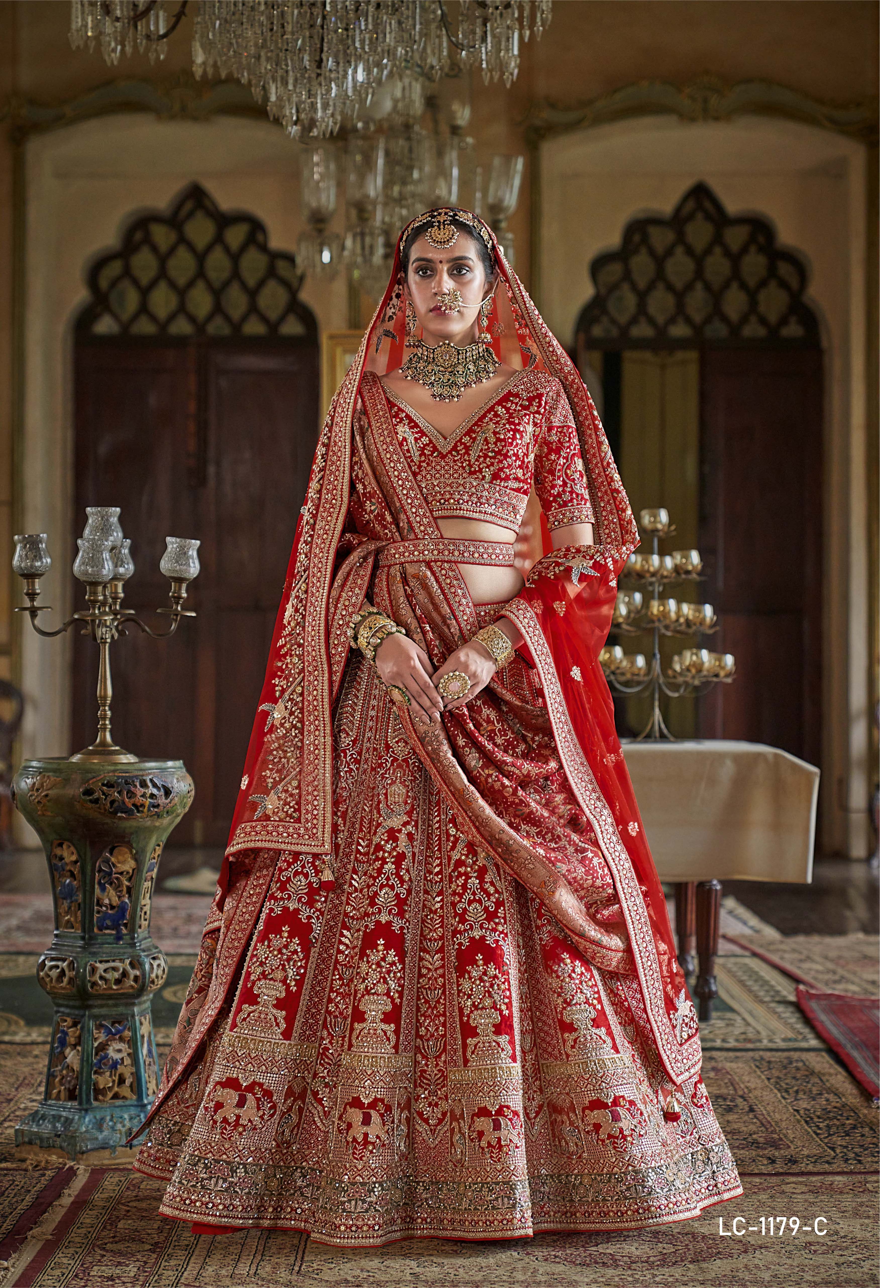 Regal Scarlet Red Handcrafted Bridal Lehenga with Zardozi & Elephant Motif Embroidery - Image 2