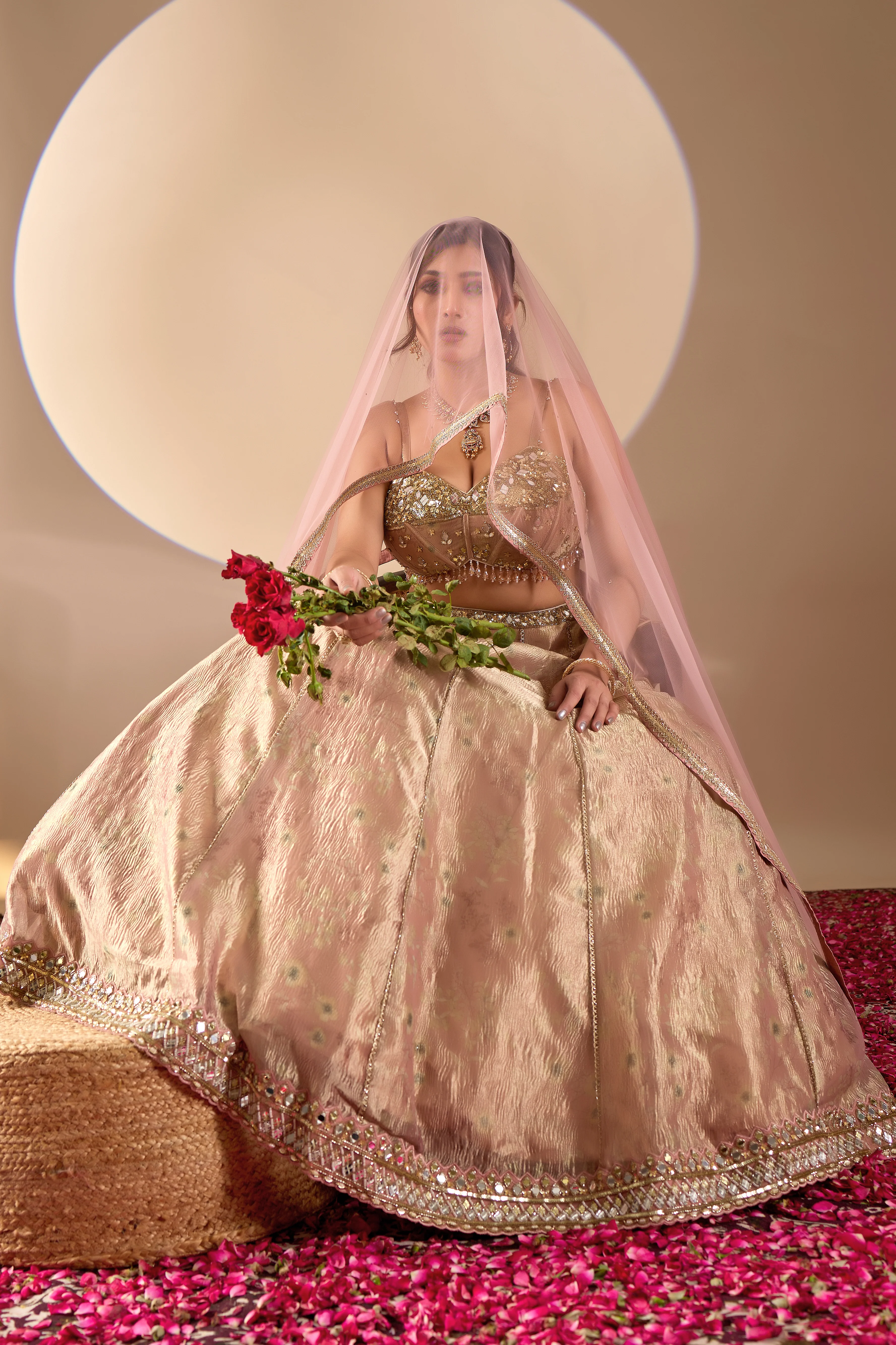 Rose Gold Embellished Lehenga Set with Dupatta - Image 2