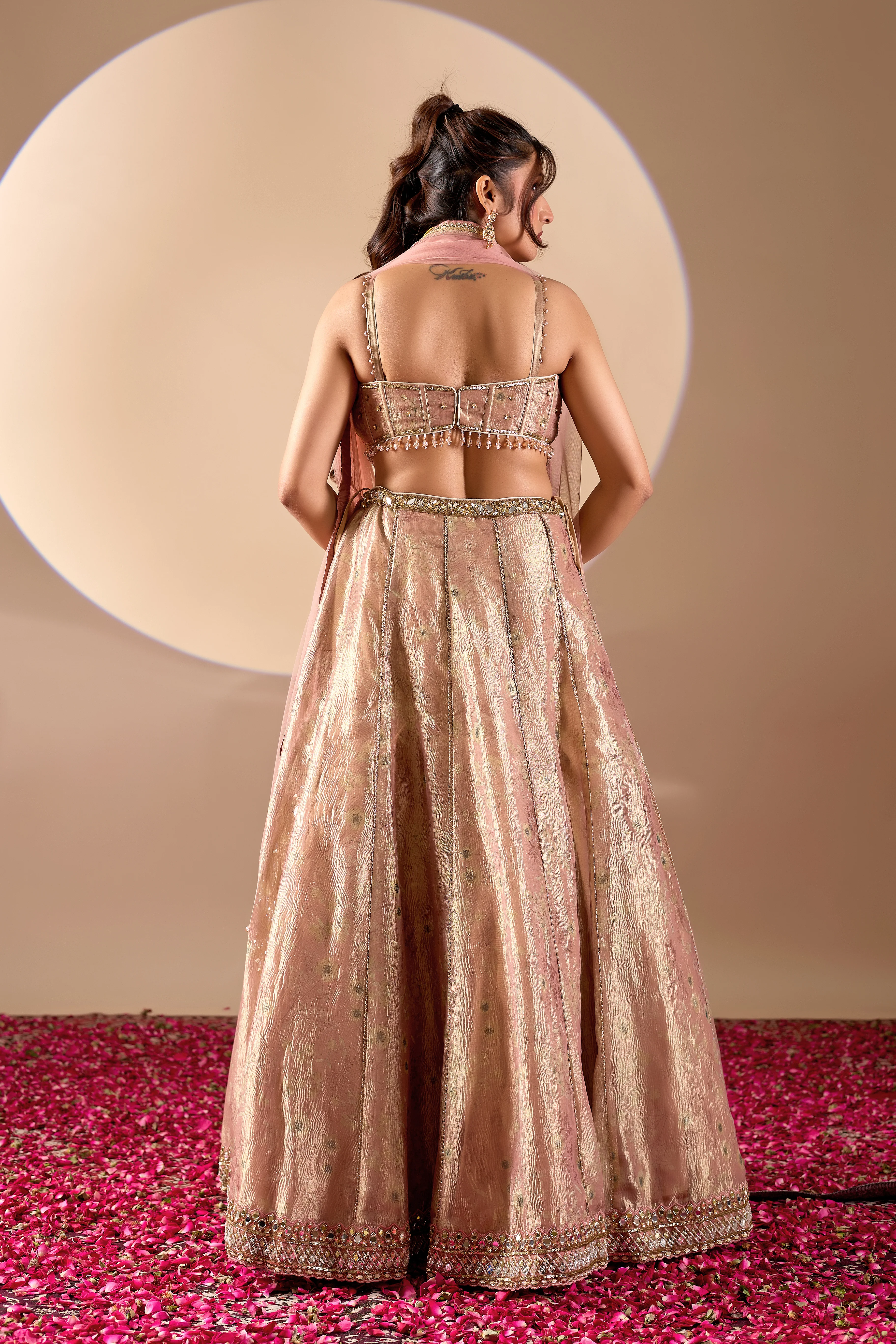 Rose Gold Embellished Lehenga Set with Dupatta - Image 5
