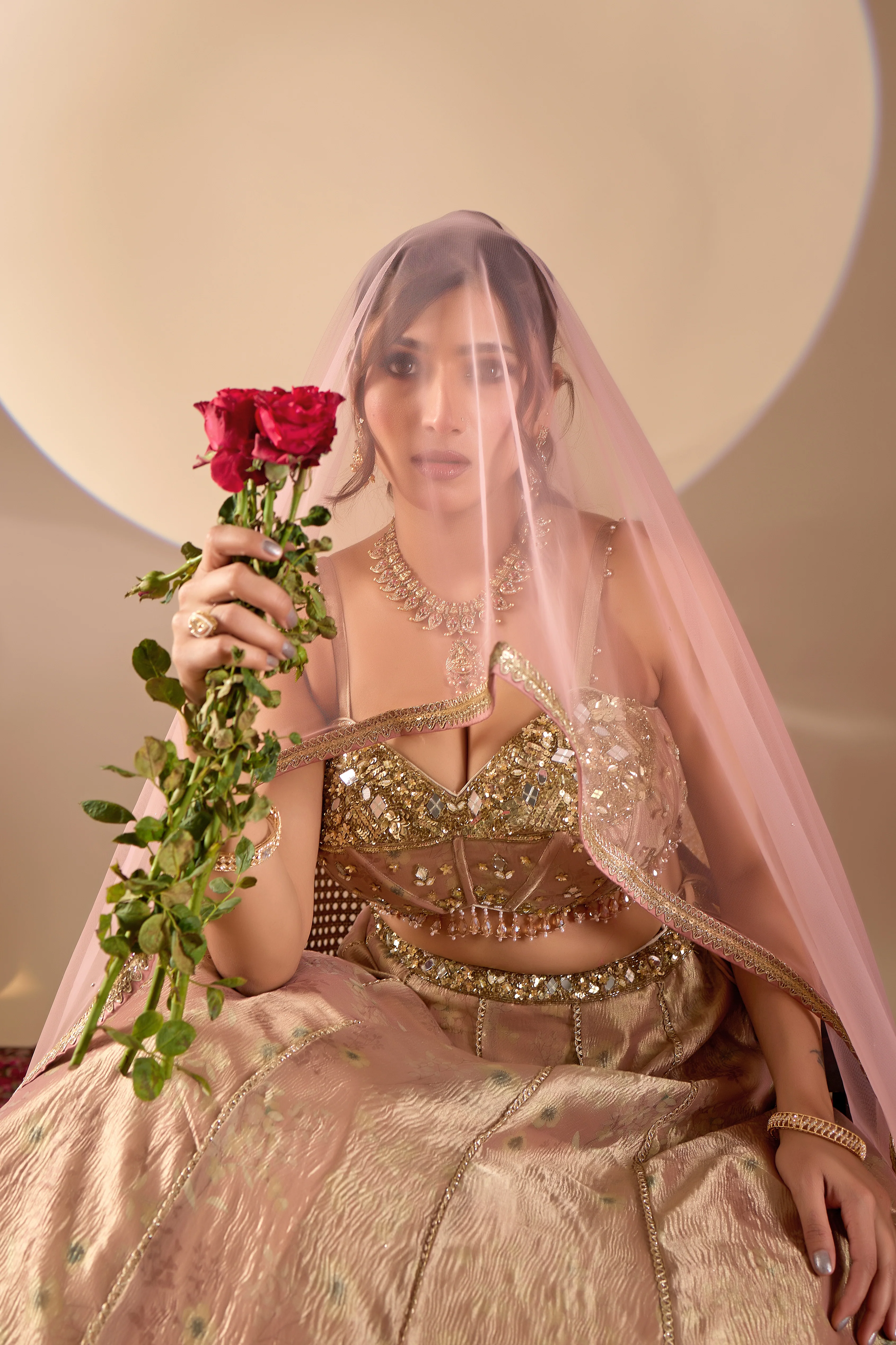 Rose Gold Embellished Lehenga Set with Dupatta - Image 6