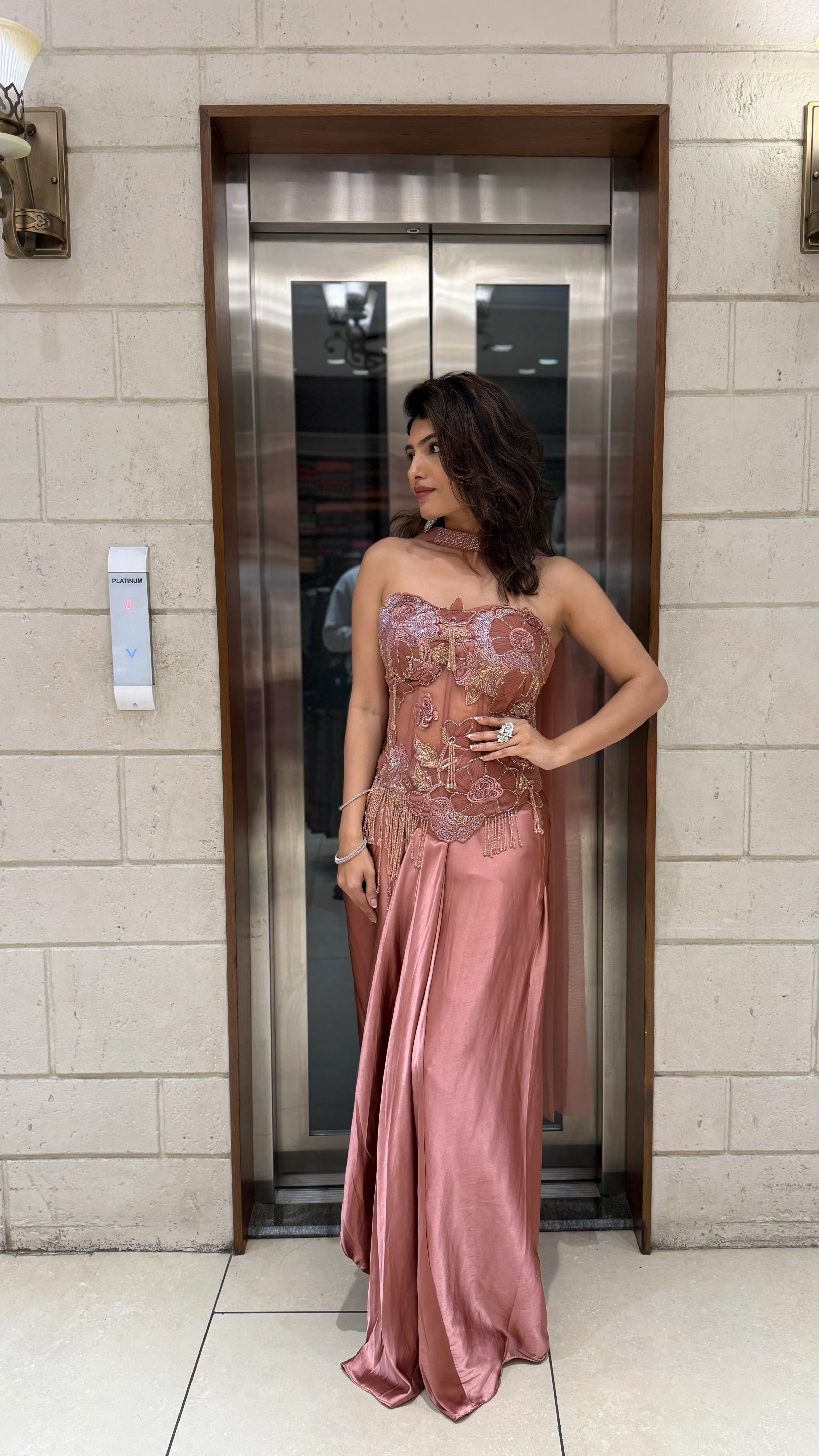 Rose Gold Embroidered Corset  with Draped Silk Skirt – Luxe Muse Edition - Image 3