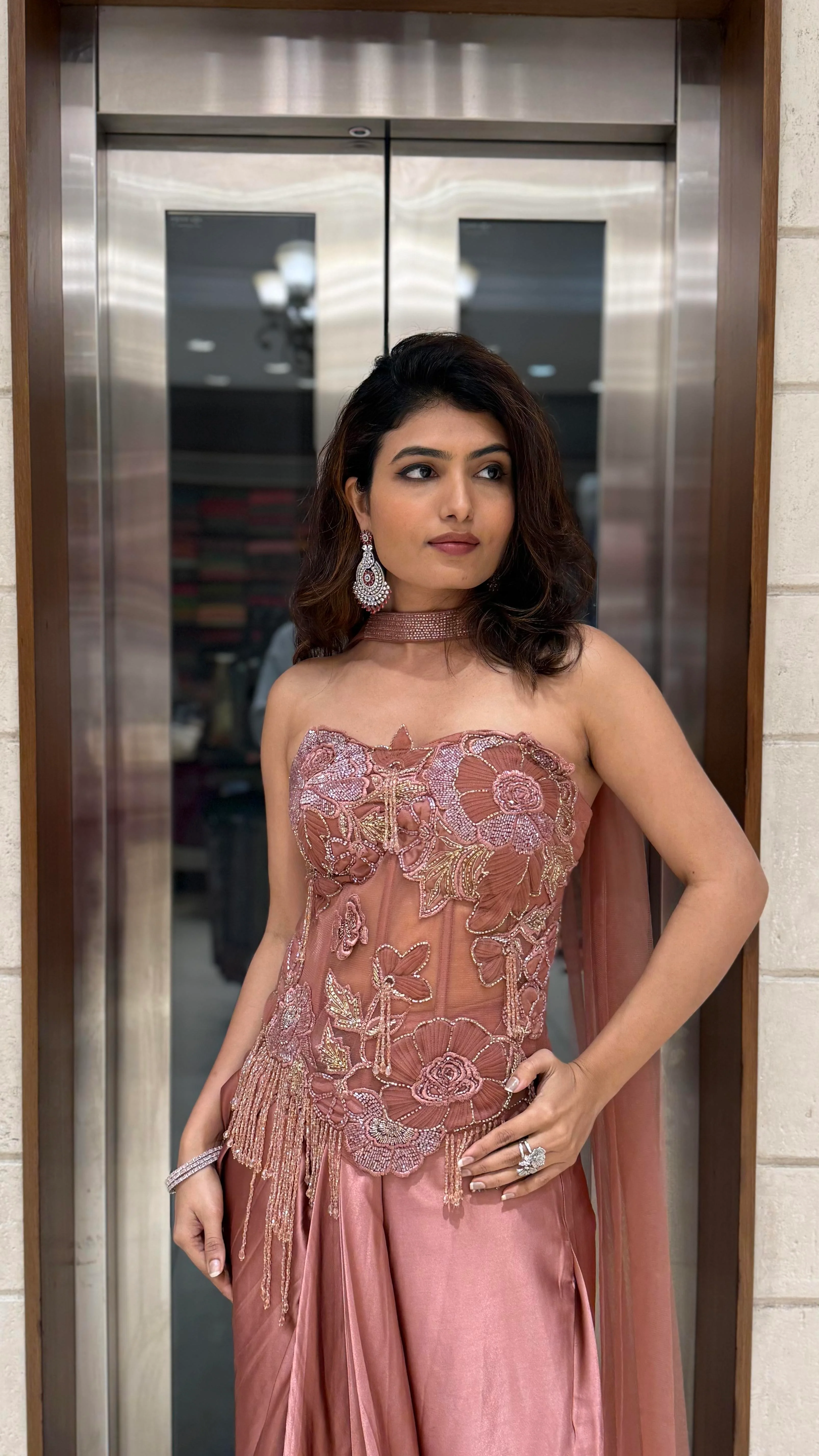 Rose Gold Embroidered Corset  with Draped Silk Skirt – Luxe Muse Edition - Image 6
