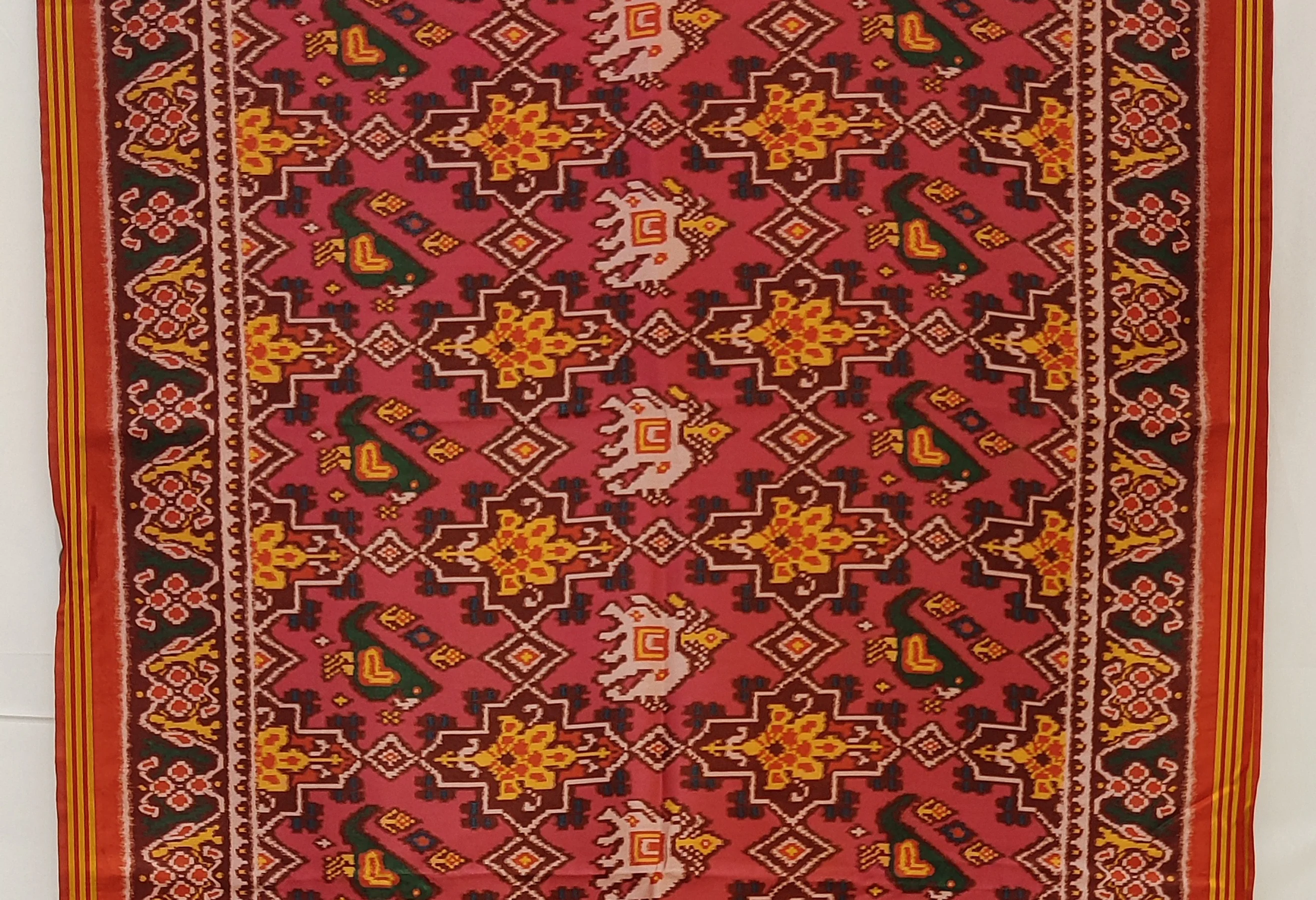 Rose Pink & Rust Red Traditional Patola Inspired Silk Blend Saree with Folk Motifs P107 - Image 2