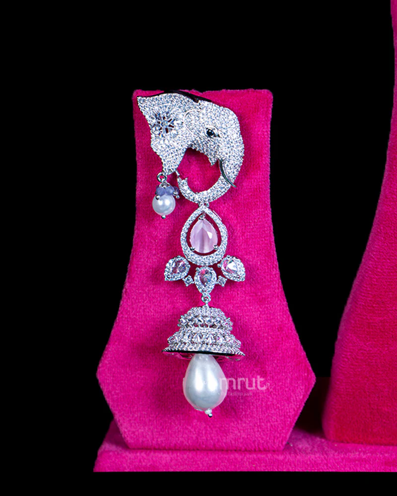 Rose Quartz Beaded Necklace with Elephant Pendant and Pearl-Like Accents, with Earrings - Image 2