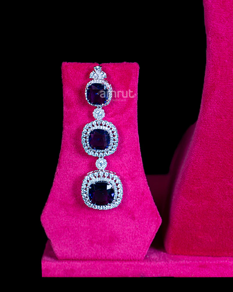 Round-Cut Sapphire Necklace with Brilliant-Cut Diamond Accents and Matching Earrings - Image 2