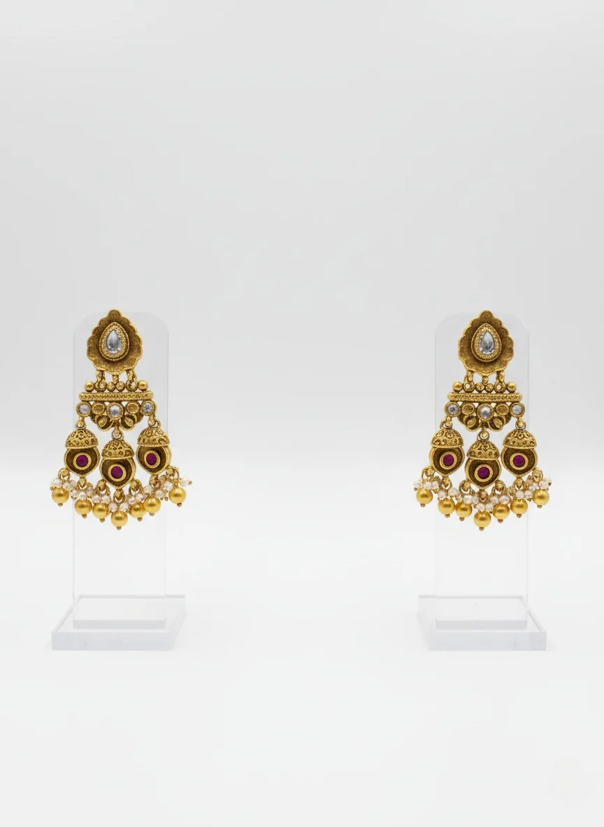 Royal Antique Gold Temple Choker Set with Pearls & Ruby Detailing - Image 2