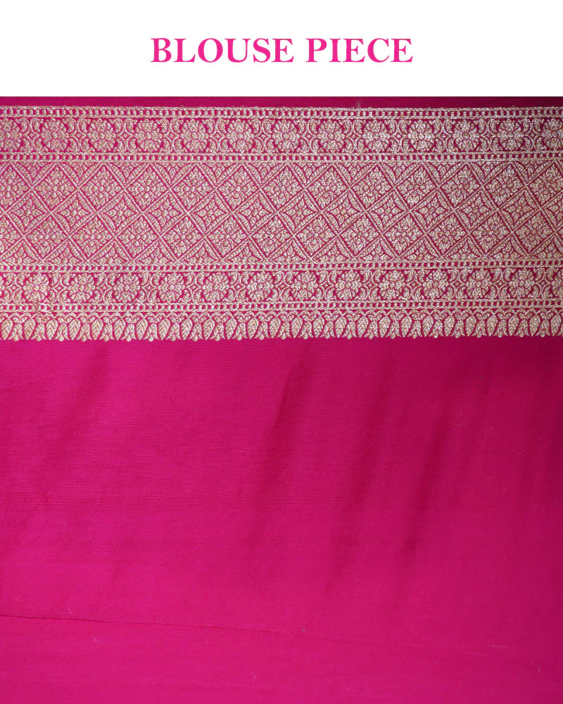 Royal Blue and Peach Pink Banarasi Silk Saree with Unstitched Blouse - Image 6
