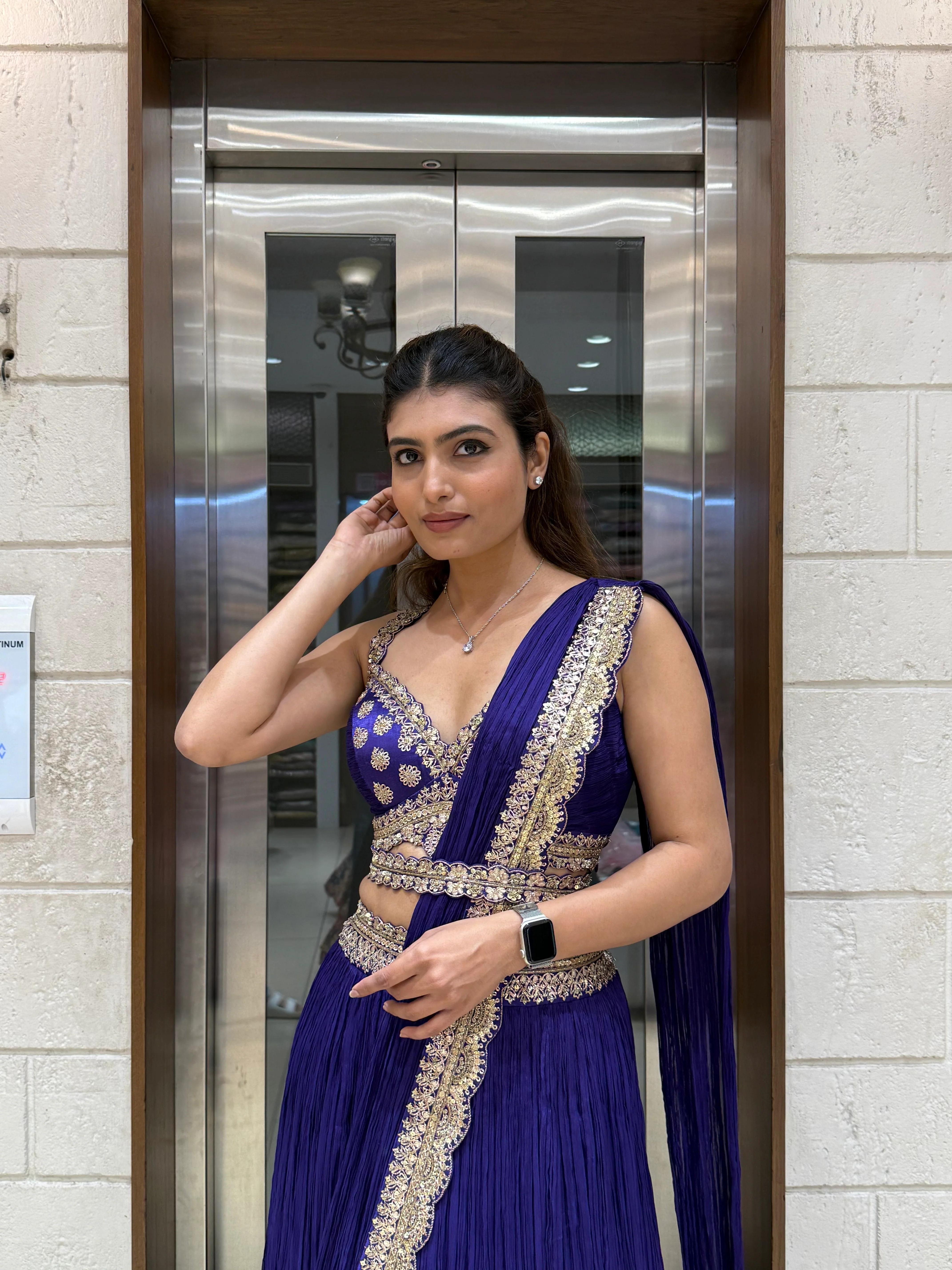 Royal Blue Designer Lehenga with Embellished Blouse & Draped Dupatta - Image 4
