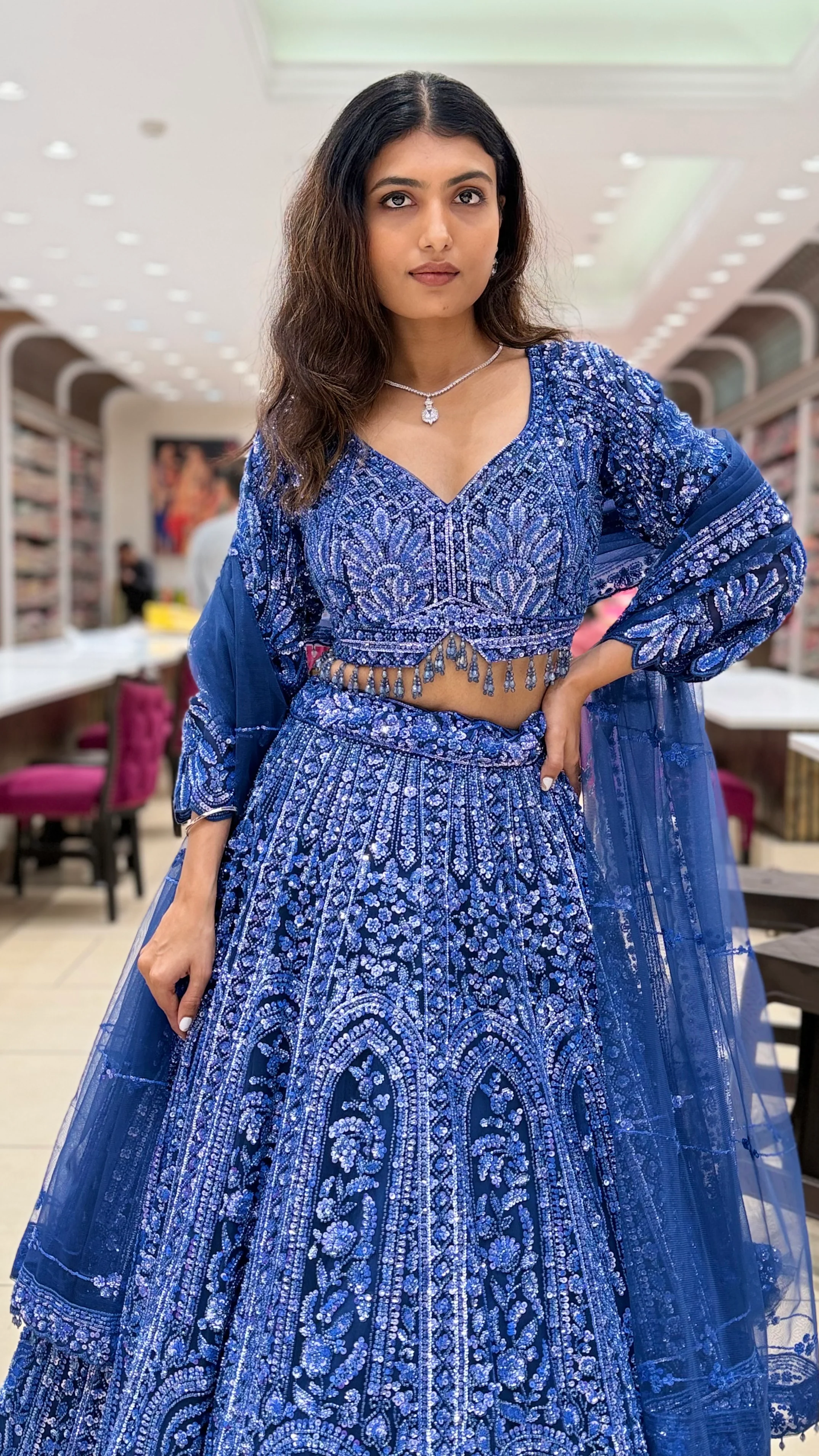 Royal Blue Embroidered Lehenga Set with Dupatta - Image 2