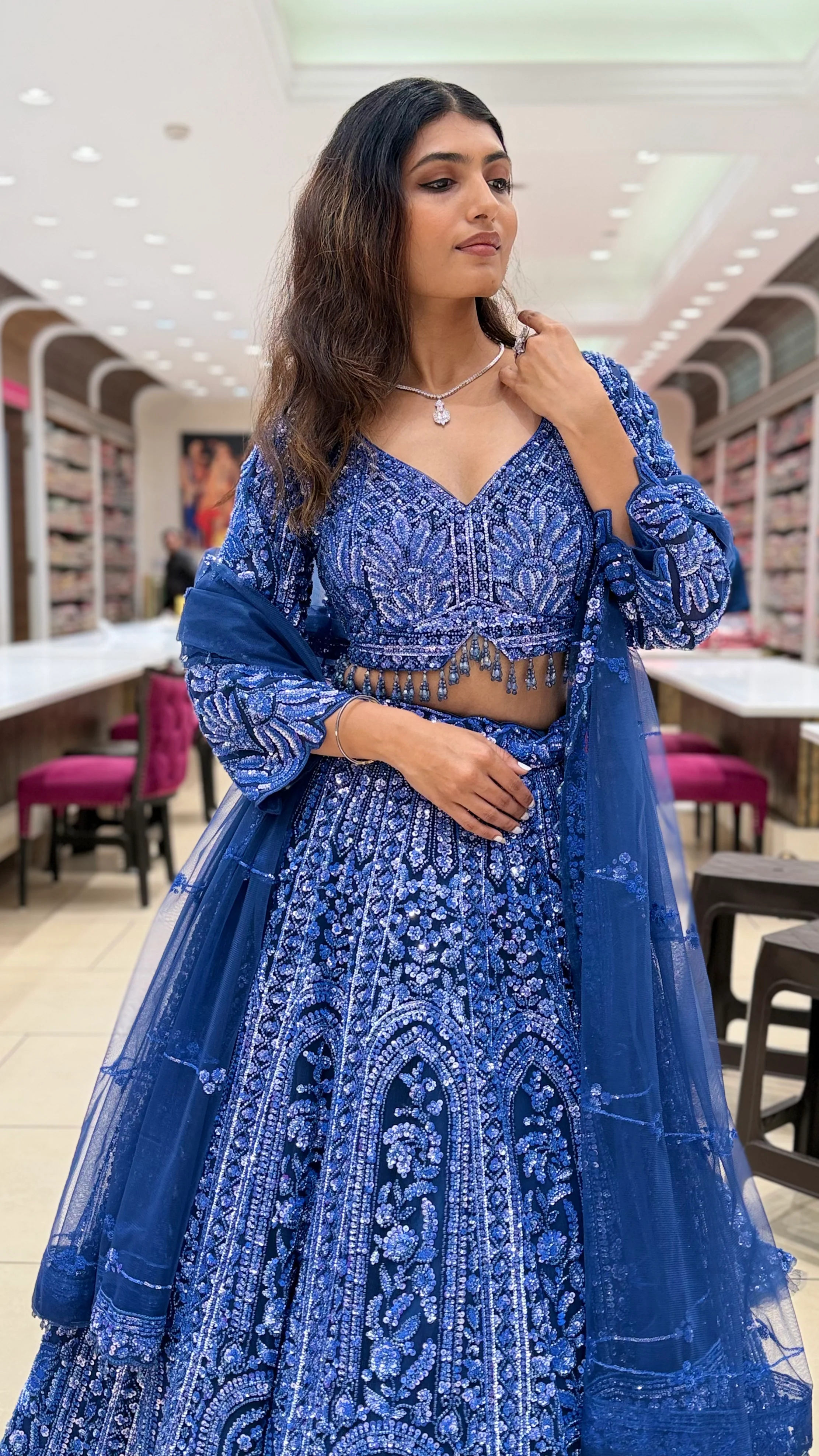Royal Blue Embroidered Lehenga Set with Dupatta - Image 3