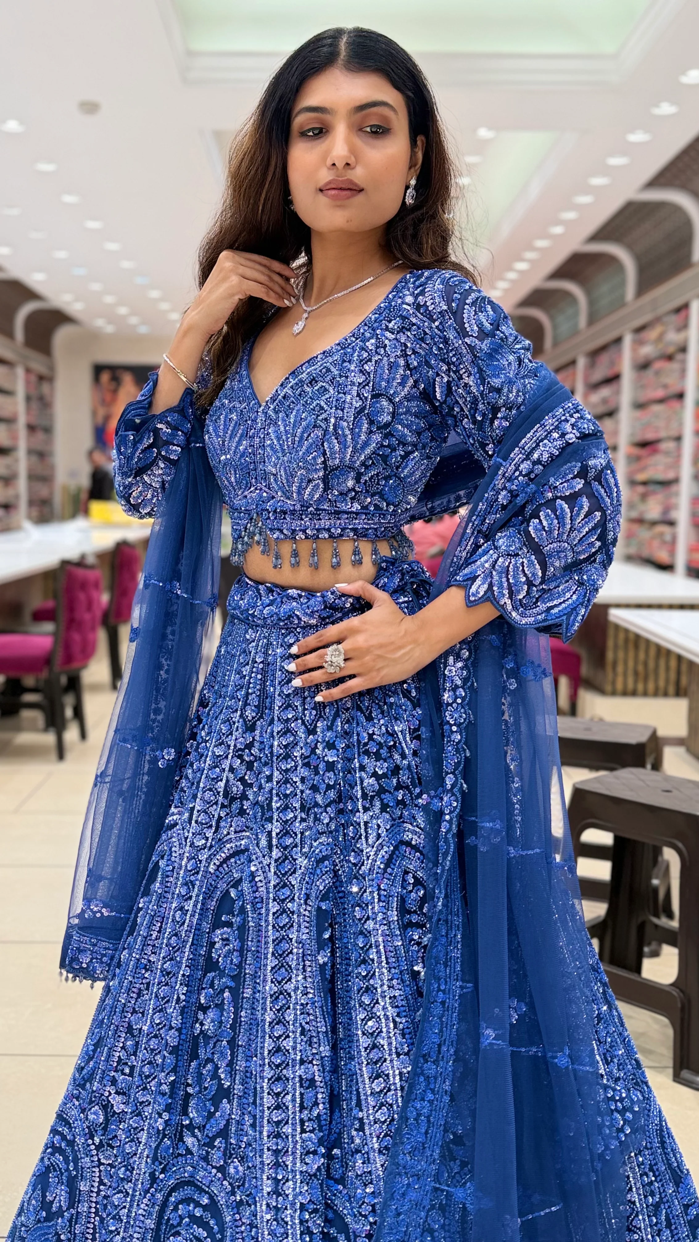 Royal Blue Embroidered Lehenga Set with Dupatta - Image 4