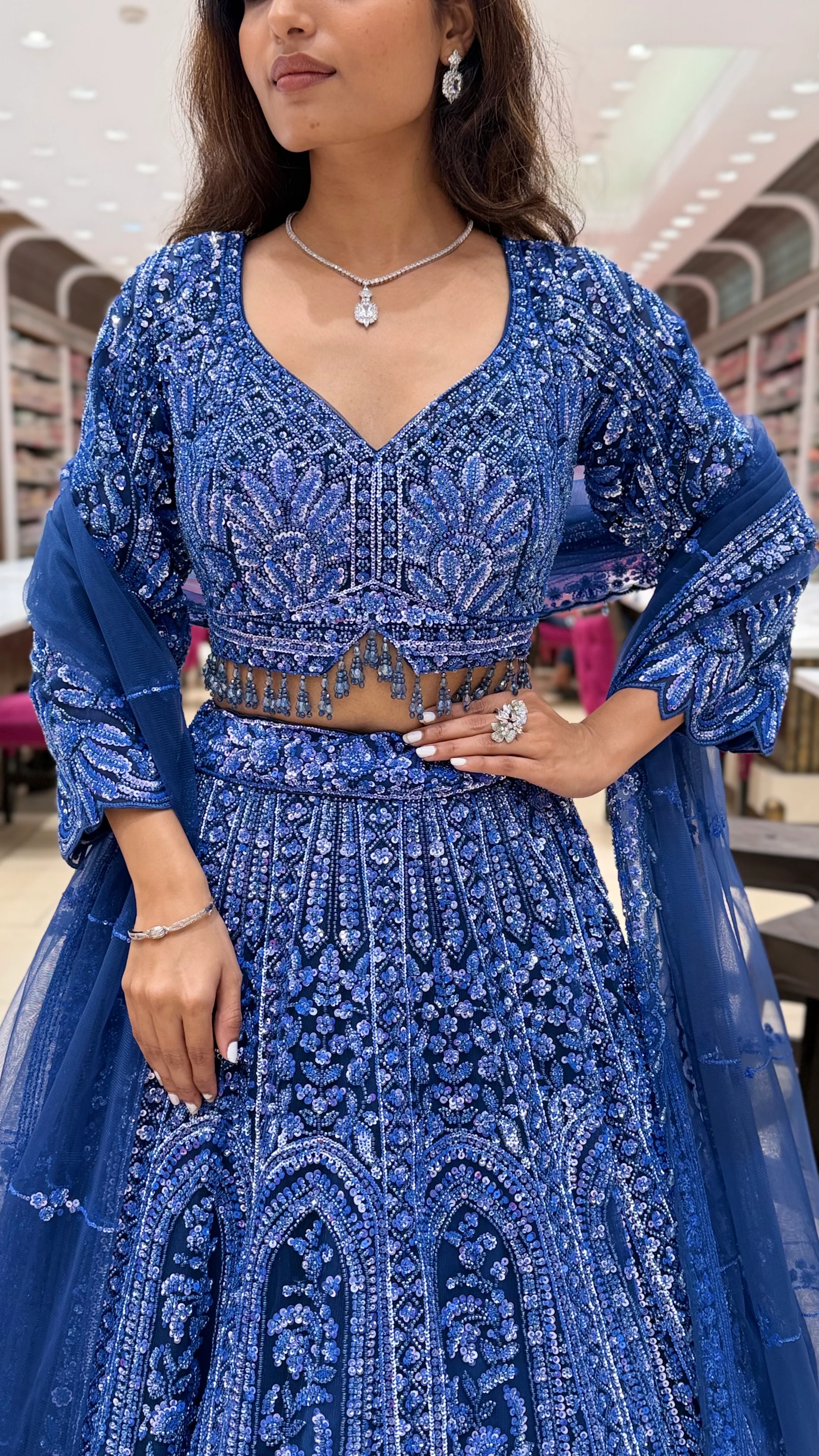Royal Blue Embroidered Lehenga Set with Dupatta - Image 5