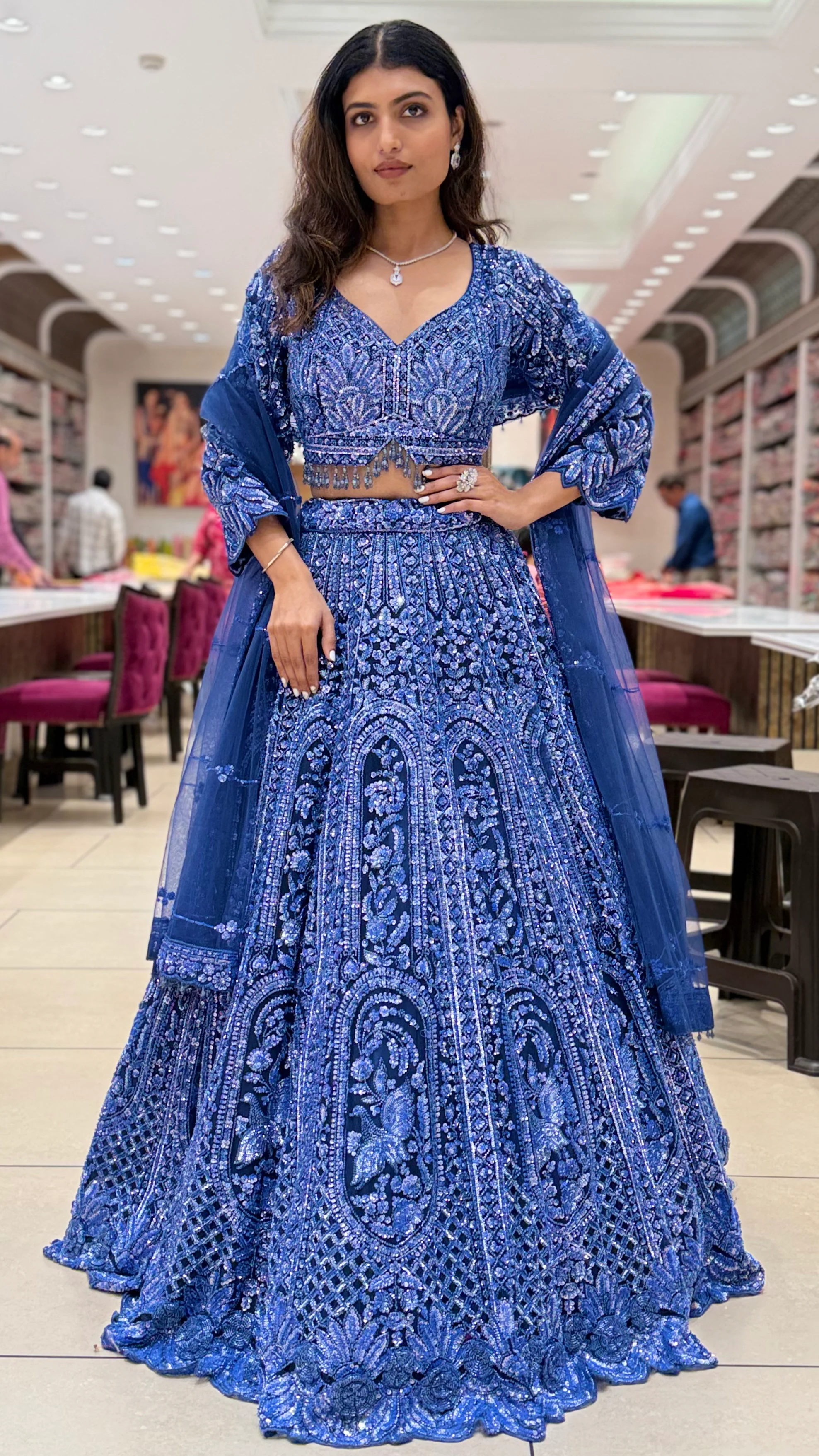 Royal Blue Embroidered Lehenga Set with Dupatta - Image 6